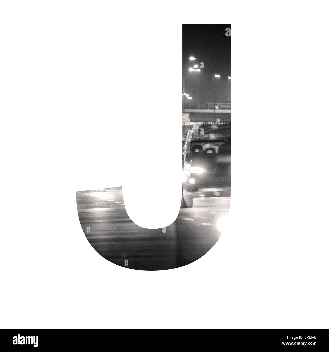 Brief-Doppelbelichtung mit schwarzen und weißen Stadtverkehr ABC Stockfoto