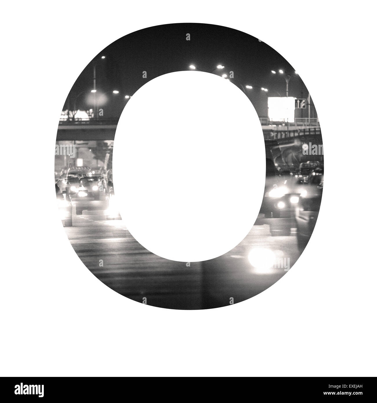 Brief-Doppelbelichtung mit schwarzen und weißen Stadtverkehr ABC Stockfoto