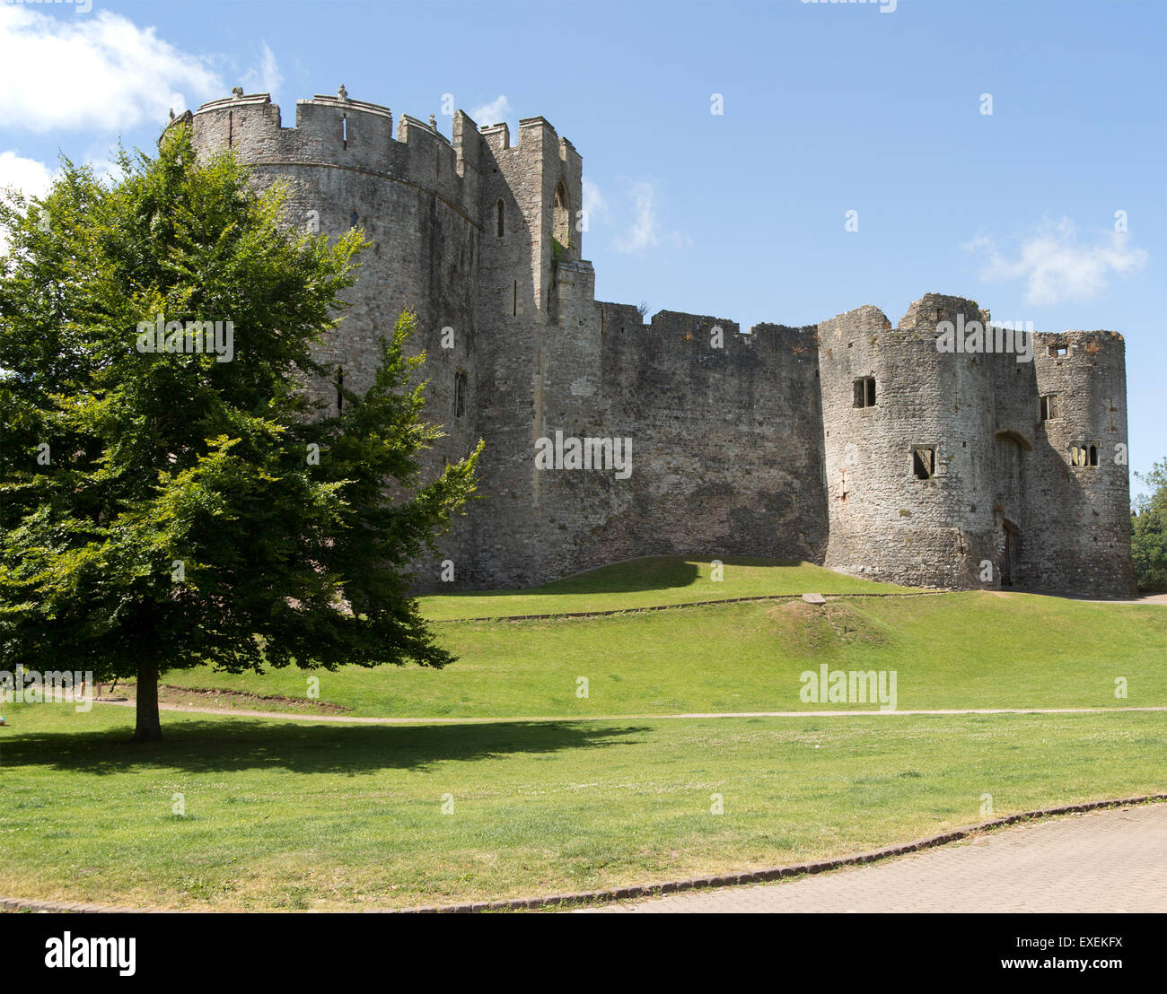 Wände von Chepstow Castle, Monmouthshire, Wales, UK Stockfoto