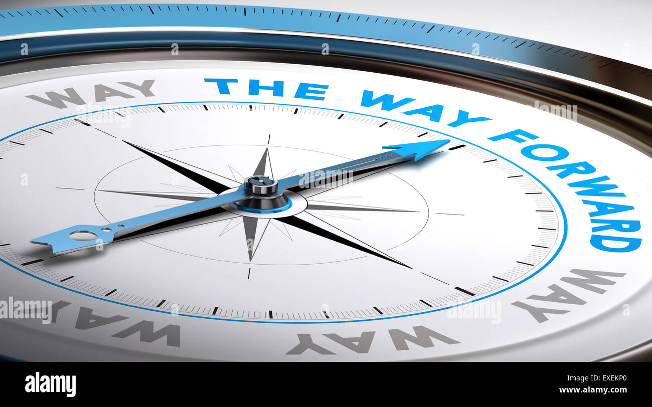 Kompass mit Nadel zeigt den Text Weg. Konzeptionelle Darstellung für Wahl oder Beratung Zweck geeignet. Stockfoto