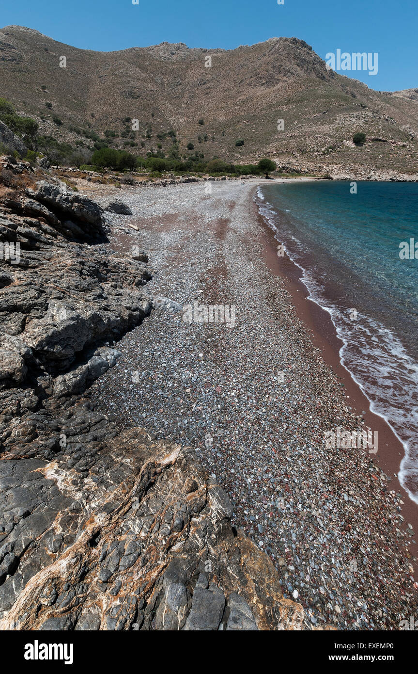 Lethra Strand, Tilos. Stockfoto