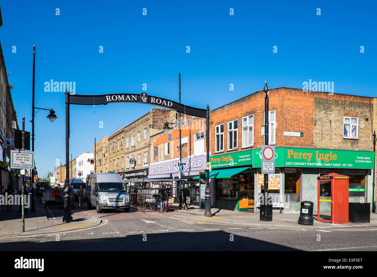 Römerstraße Straßenmarkt Borough of Tower Hamlets, London, England, UK. Stockfoto