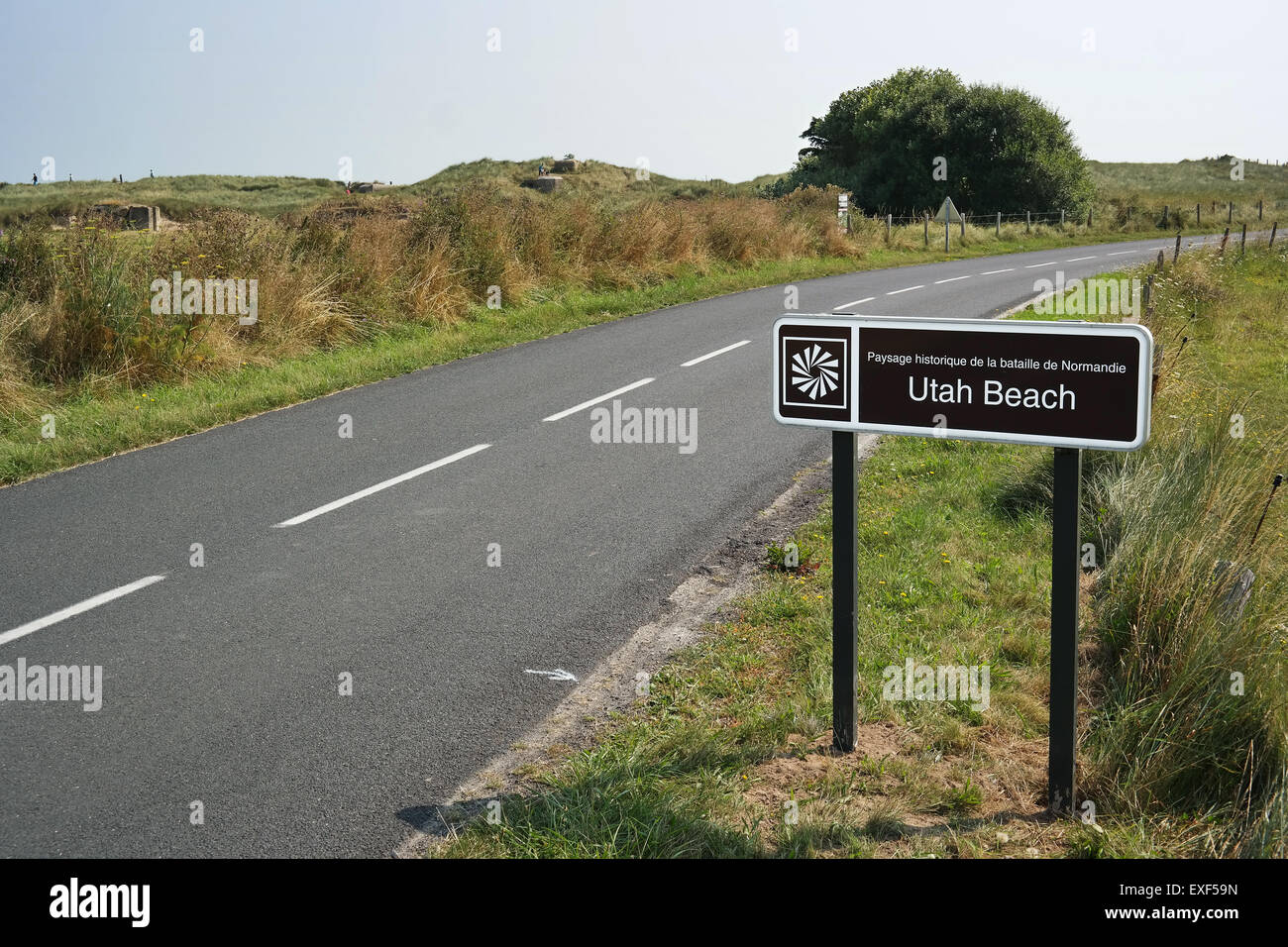 Verkehrszeichen für Utah Beach Ortsbild d-Day Landung in der Normandie, Frankreich Stockfoto