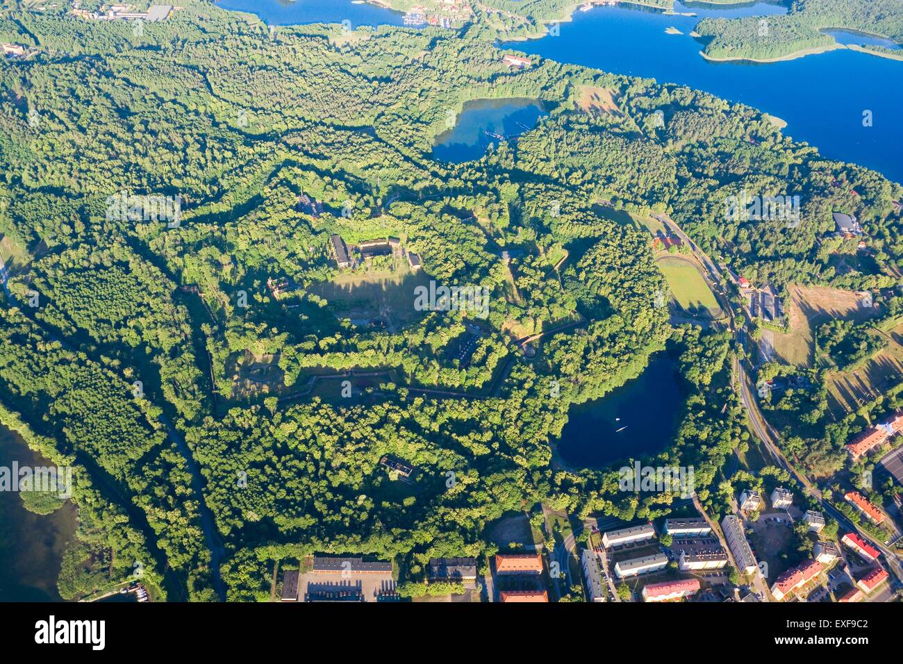 Luftbild der Festung Boyen befindet sich zwischen Kisajno und Niegocin See in Gizycko, Masuren, Polen Stockfoto