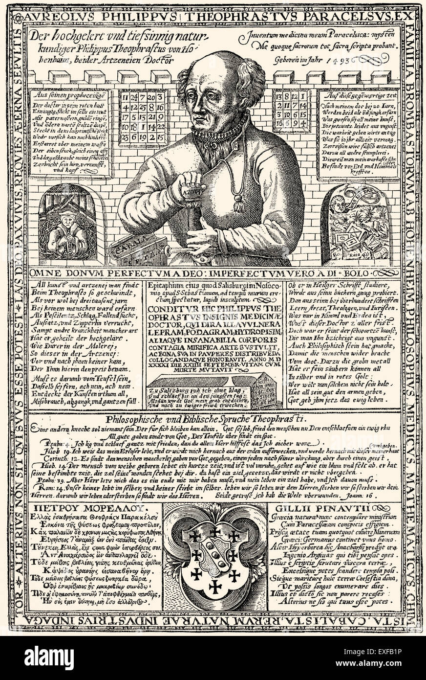 Deutsche Broschüre, Paracelsus, 1493-1541, ein Schweizer Arzt, Alchemist, Astrologe, Mystiker, Philosoph und Lay Theologe Stockfoto