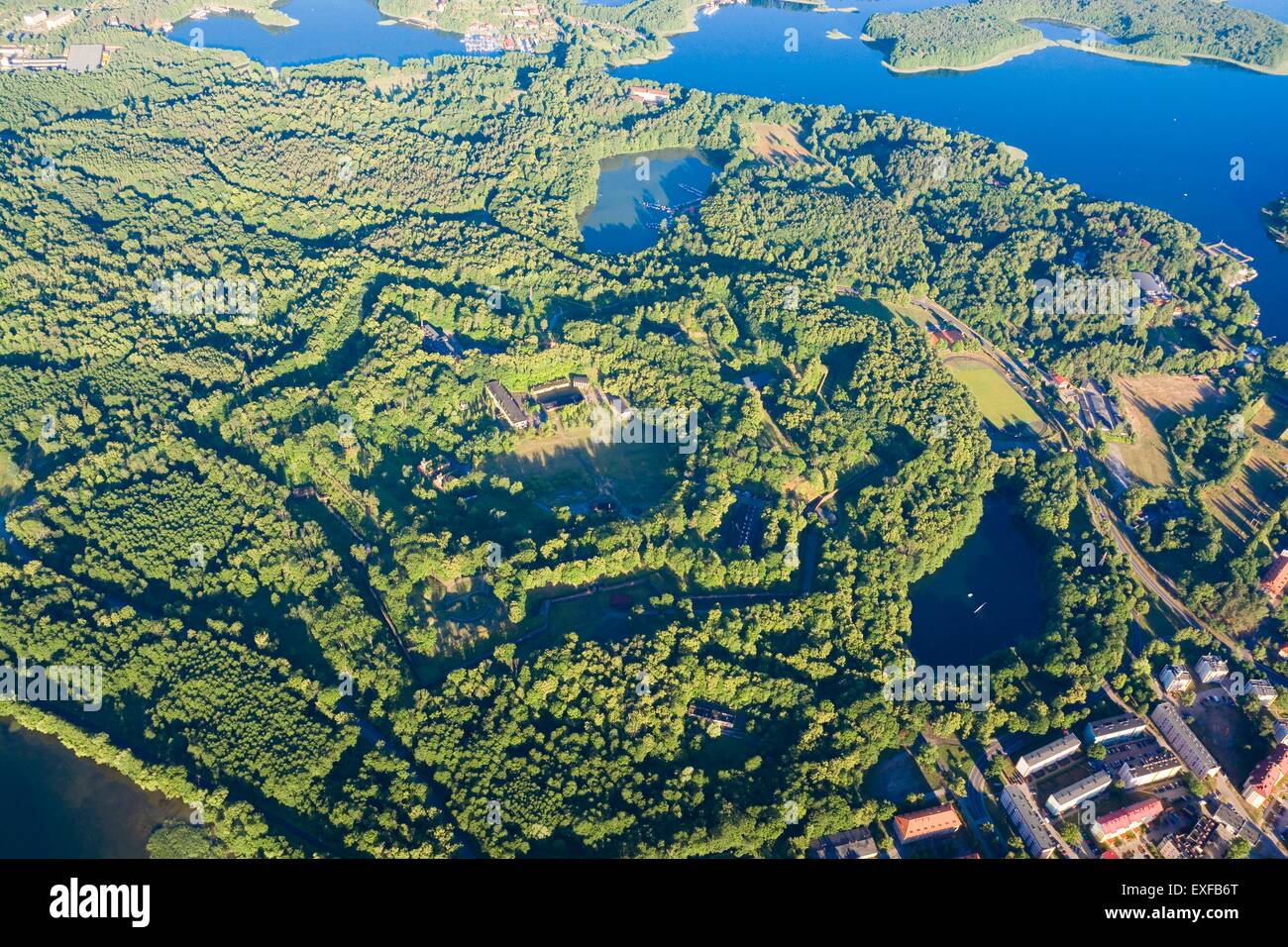 Luftbild der Festung Boyen befindet sich zwischen Kisajno und Niegocin See in Gizycko, Masuren, Polen Stockfoto