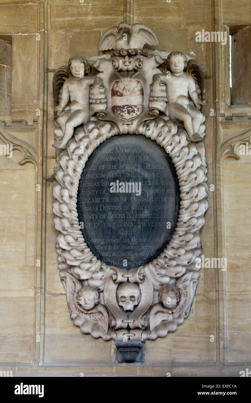 Thomas Isham Denkmal, All Saints Church, Hillesden, Buckinghamshire, England, UK Stockfoto