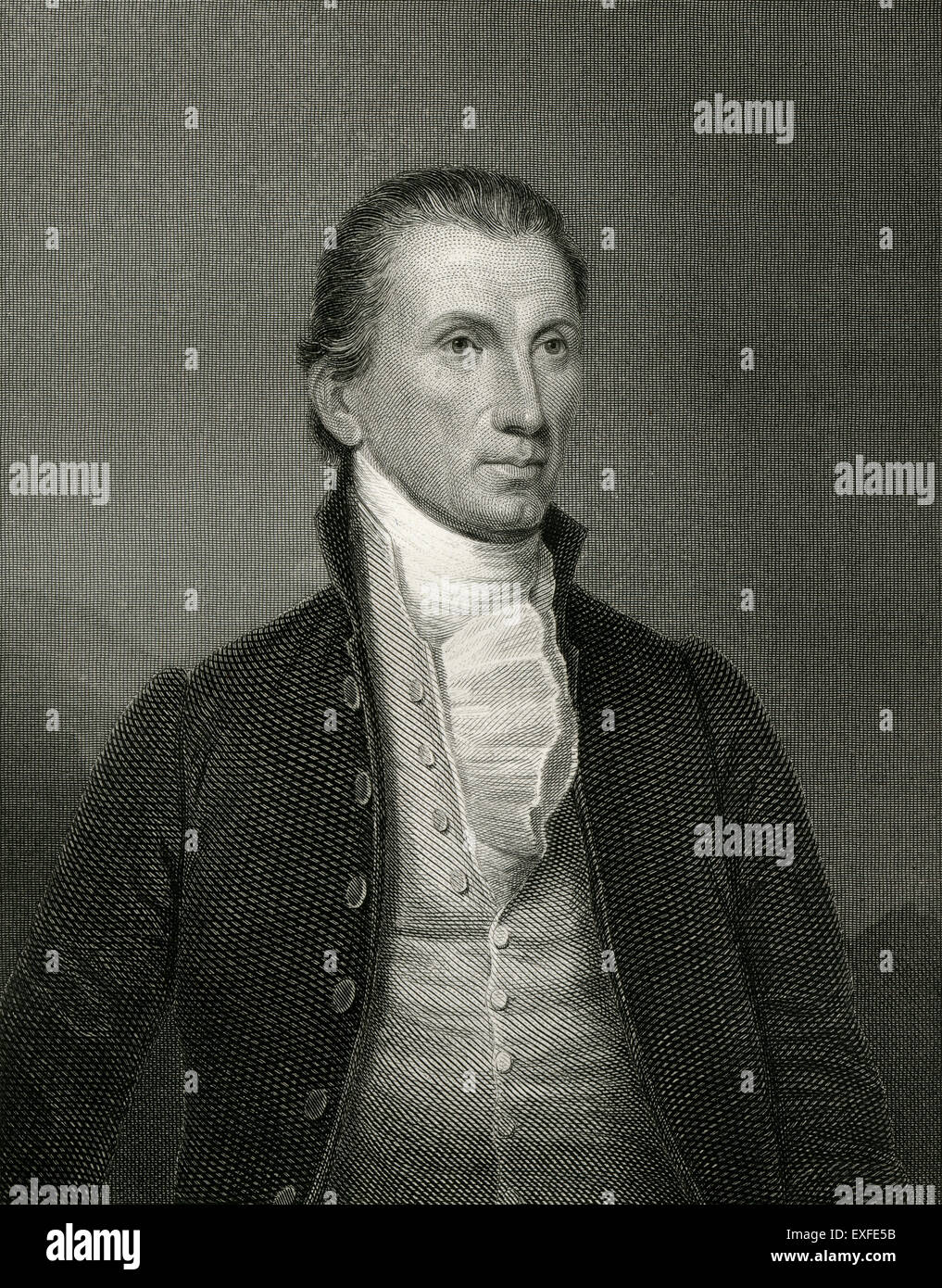 Antike c1860 Gravur, Präsident James Monroe. James Monroe (1758-1831) war der fünfte Präsident der Vereinigten Staaten (1817Ð1825). In Westmoreland County, Virginia geboren, Monroe war der Pflanzer Klasse und kämpfte im amerikanischen Unabhängigkeitskrieg. Stockfoto