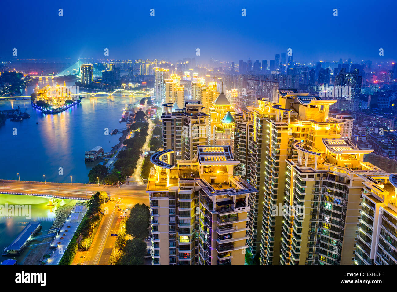 Fuzhou, Fujian, China Stadtbild am Fluss Ming. Stockfoto