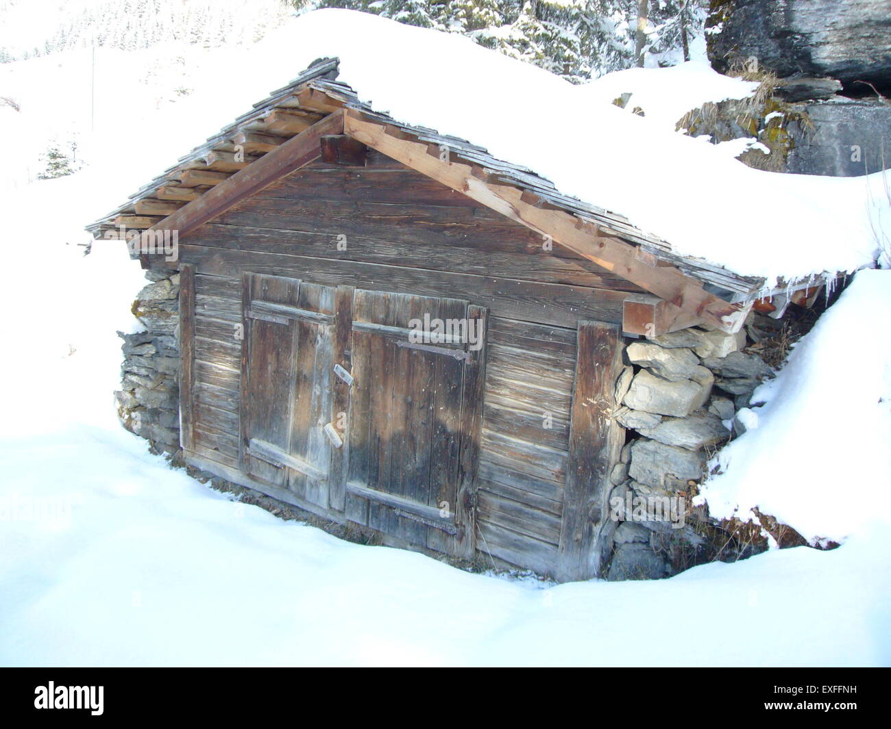 Wengen Schweiz Berner Oberland, Skifahren, Züge, Schnee, Blockhütten Stockfoto