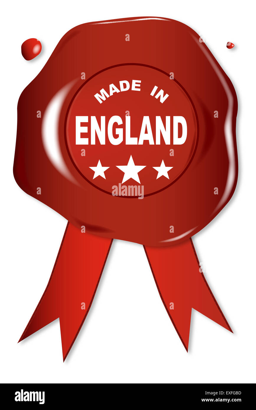 Ein Wachssiegel mit einem Text Made in England Stockfoto