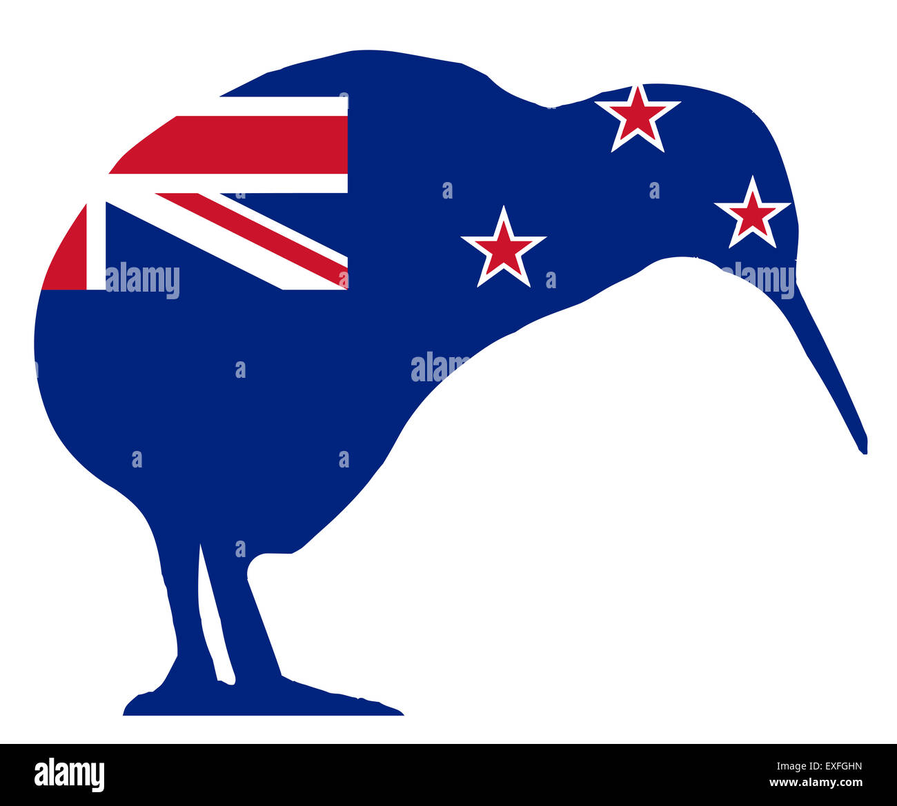 Neuseeland Fahne unter den Umriss der kiwi Stockfoto