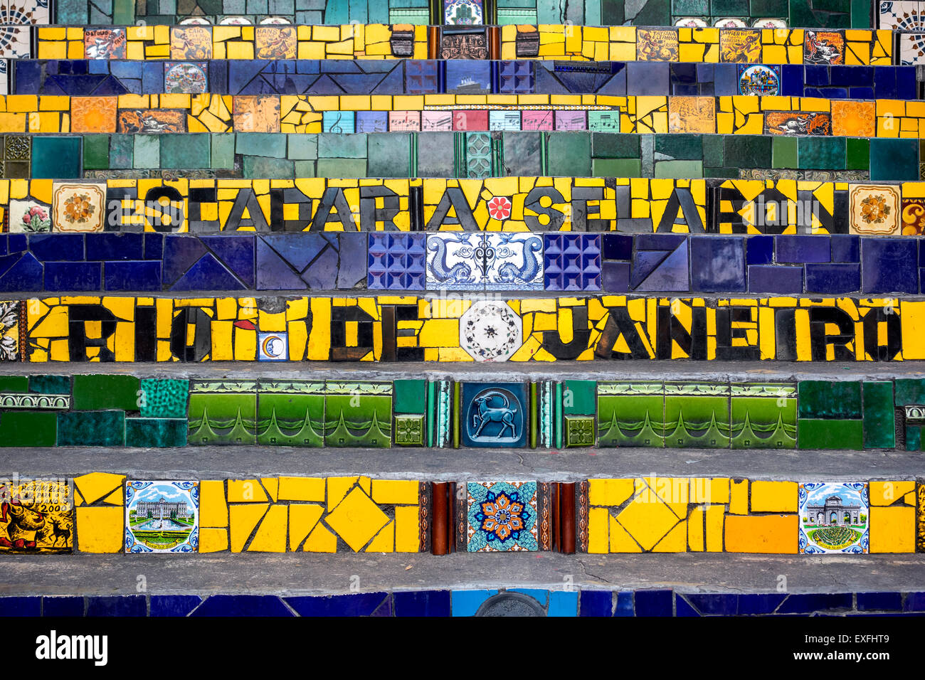 Detail der Selaron Stufen oder Lapa Stufen, in Rio De Janeiro, Brasilien. Stockfoto