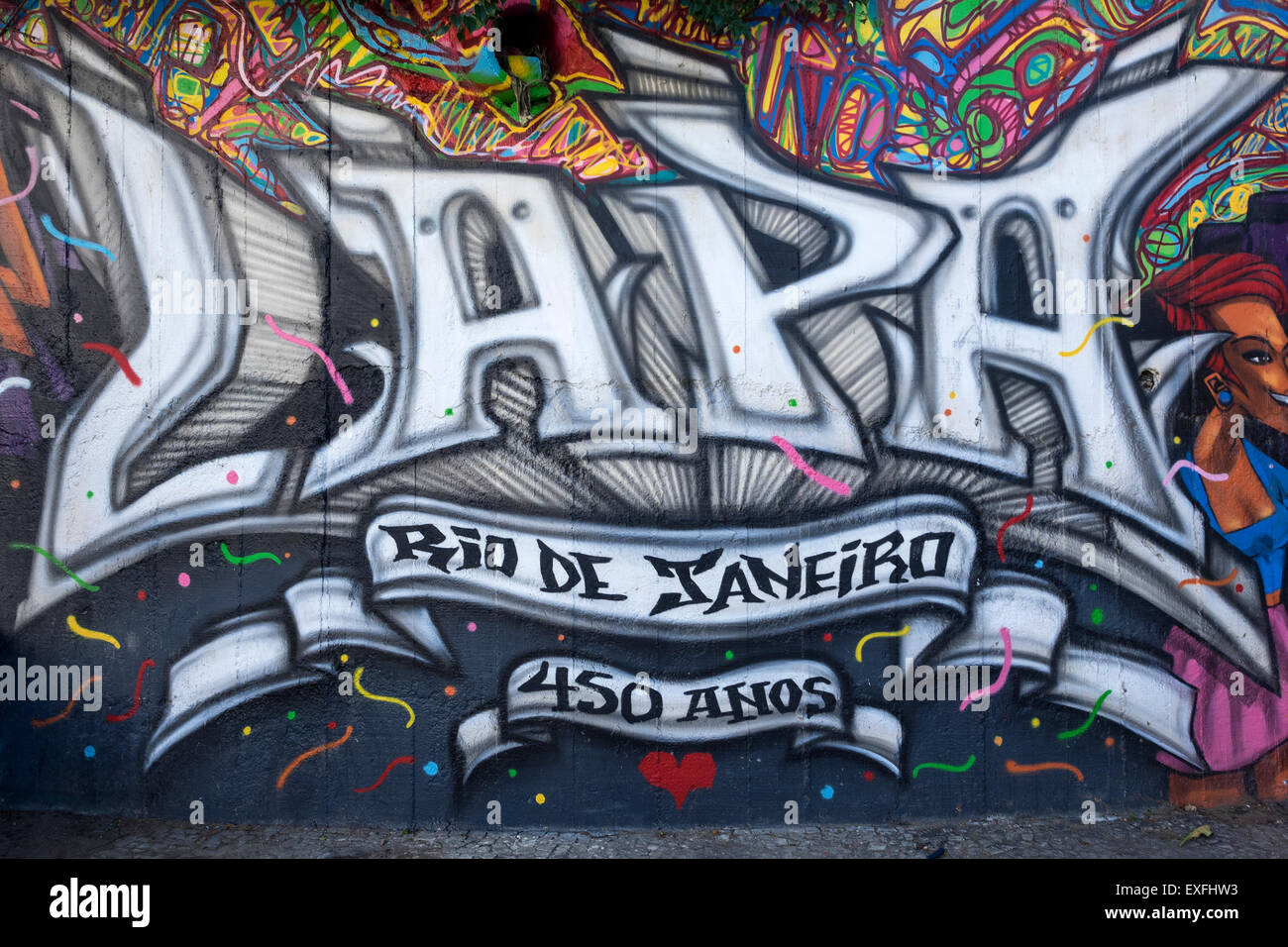 Berühmte Straße kunst Wandbild in der Nachbarschaft Lapa, Rio de Janeiro, Brasilien. Stockfoto