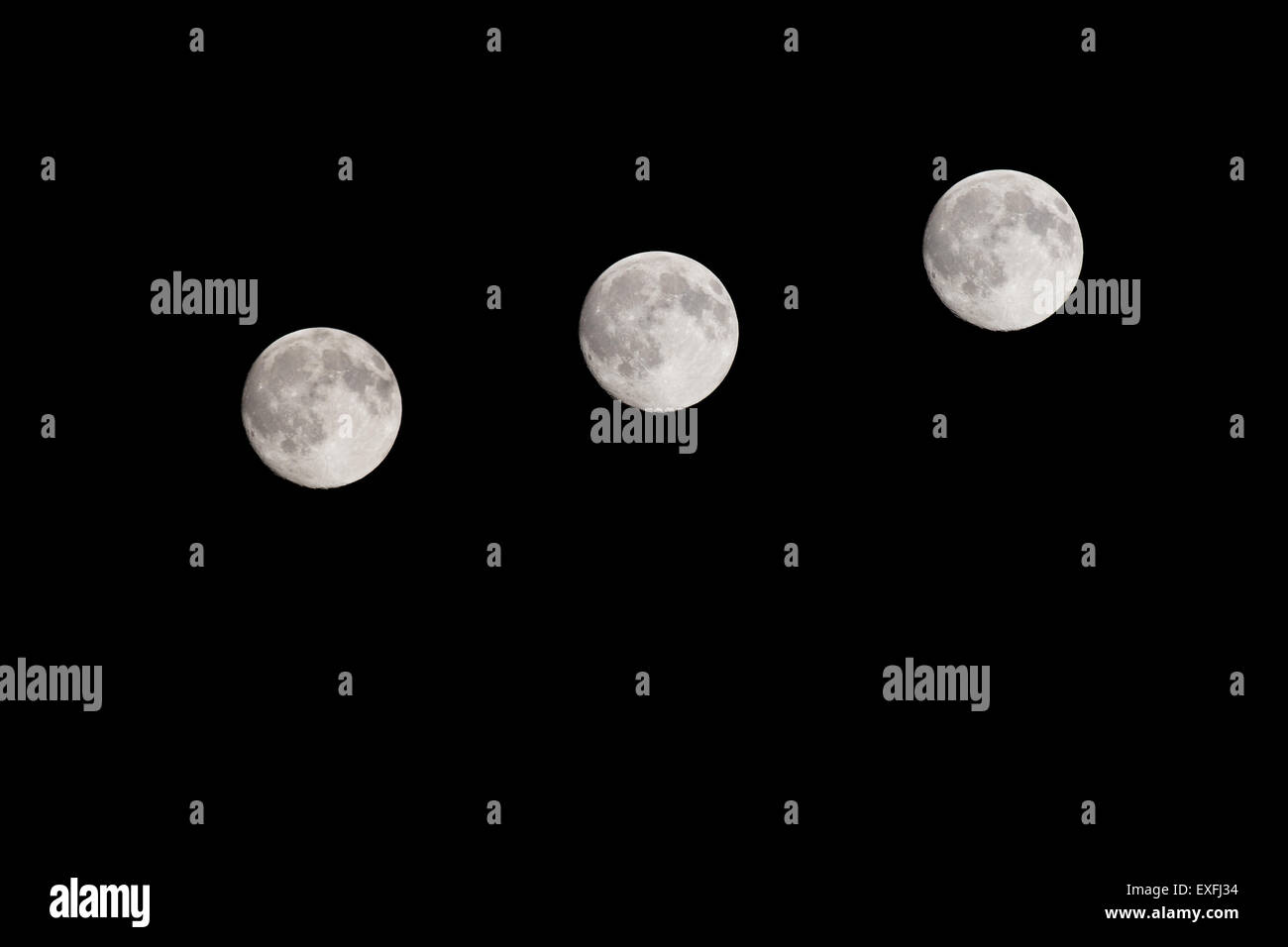 Fünf Minuten Intervall Zeitraffer des vollen Mondes aus dem Vereinigten Königreich im Juli Stockfoto