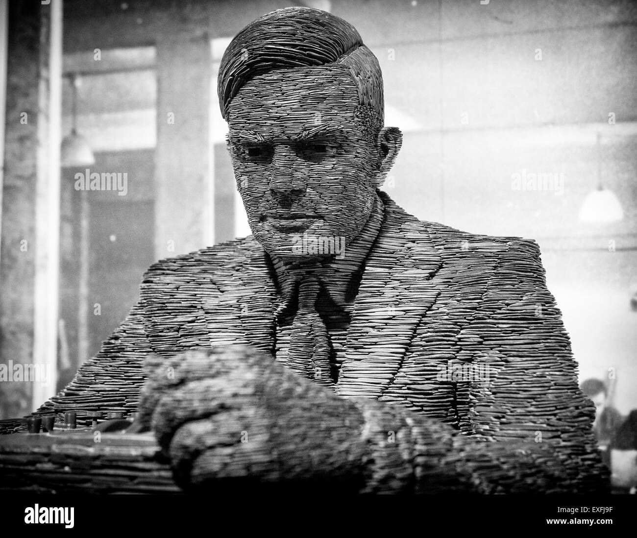 Schiefer-Statue von Alan Turing, Bletchley Park, Milton Keynes, Großbritannien Stockfoto