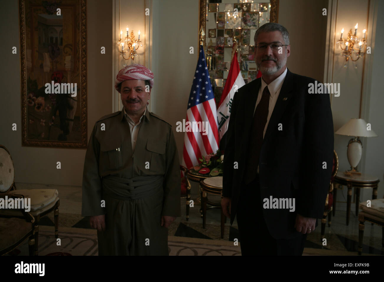 David Addington und KRG Präsident Massoud Barzani in Irbil, Irak Stockfoto