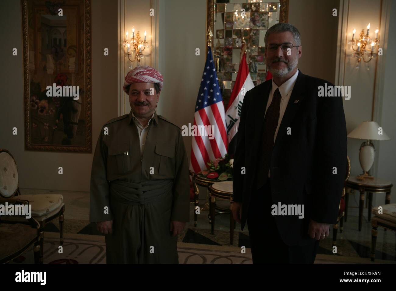 David Addington und KRG Präsident Massoud Barzani in Irbil, Irak Stockfoto