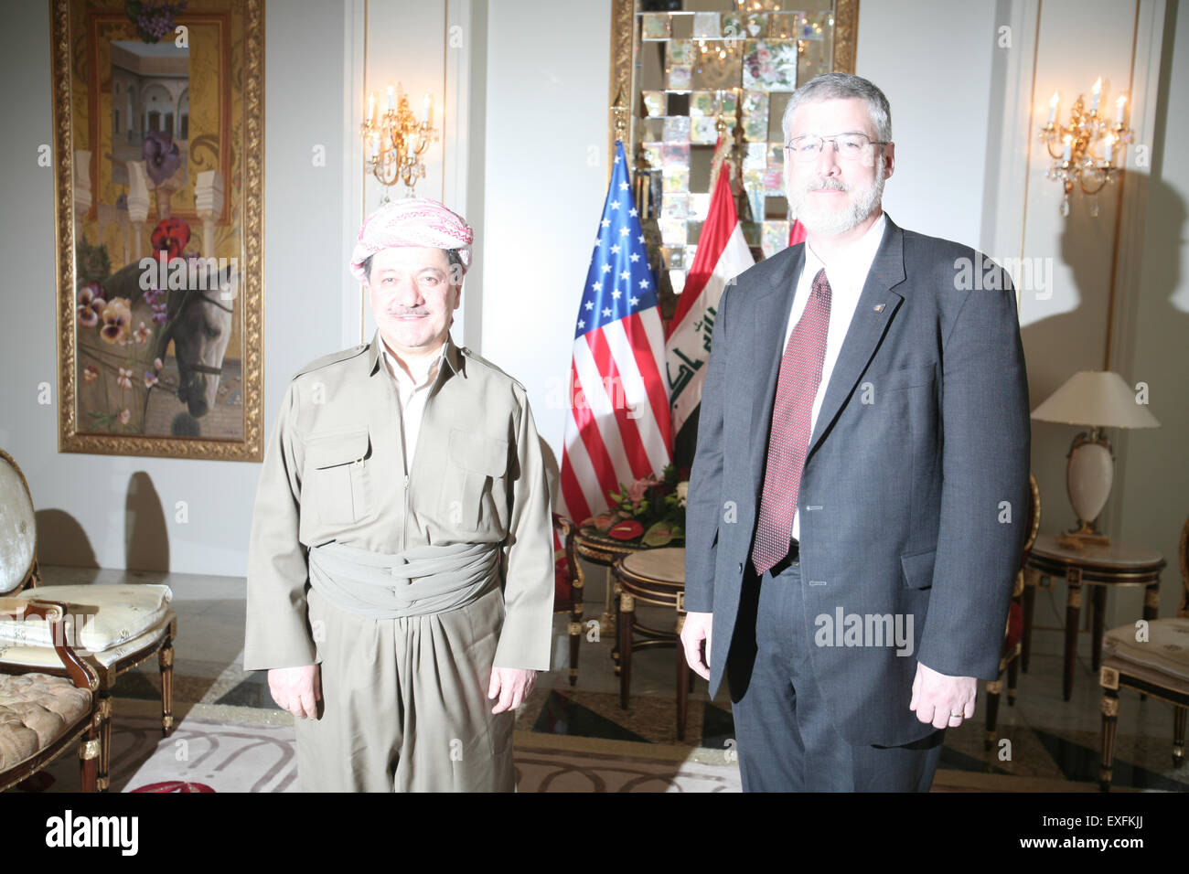 David Addington und KRG Präsident Massoud Barzani in Irbil, Irak Stockfoto