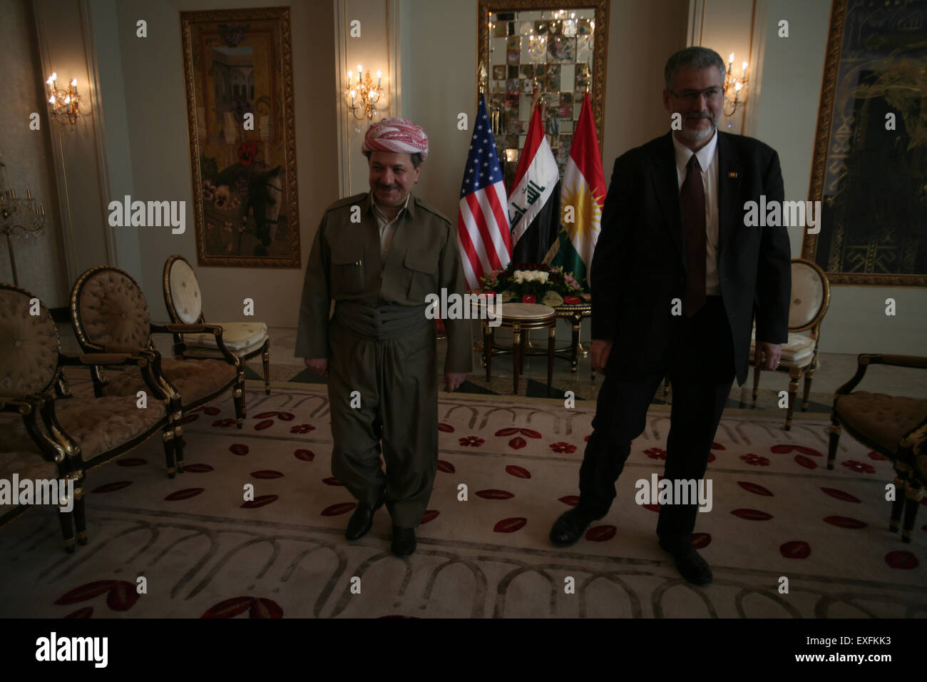 David Addington und KRG Präsident Massoud Barzani in Irbil, Irak Stockfoto