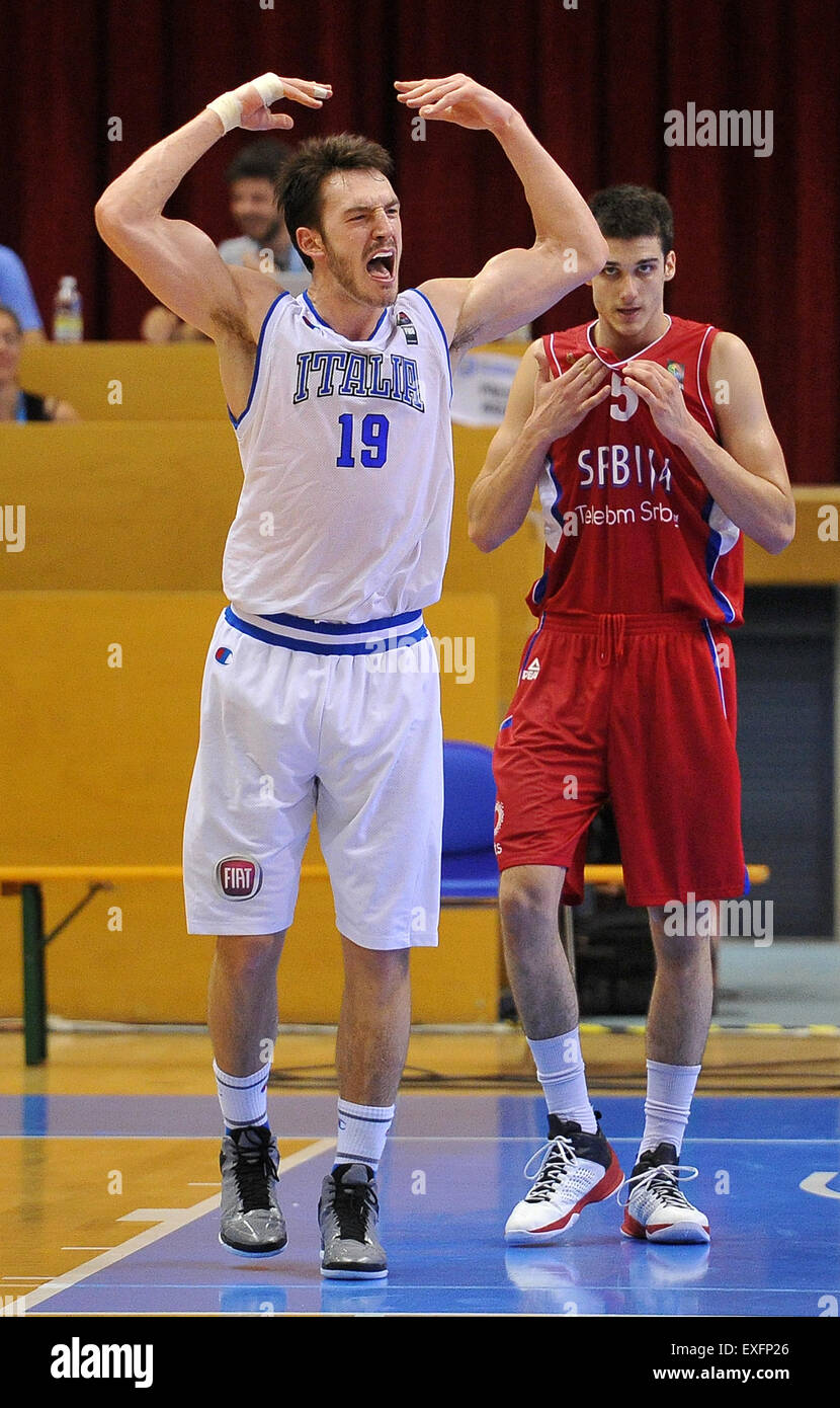 Lignano, Italien. 13. Juli 2015. Giacomo Zilli (ITA) während die U20 FIBA Basketball-Europameisterschaft-Männer feiern. 13. Juli 2015. Foto Simone Ferraro/Alamy Live News Stockfoto