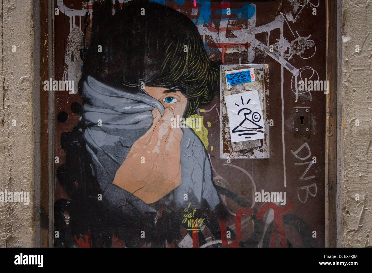 Versteckt Man Graffiti Barcelona Stockfoto