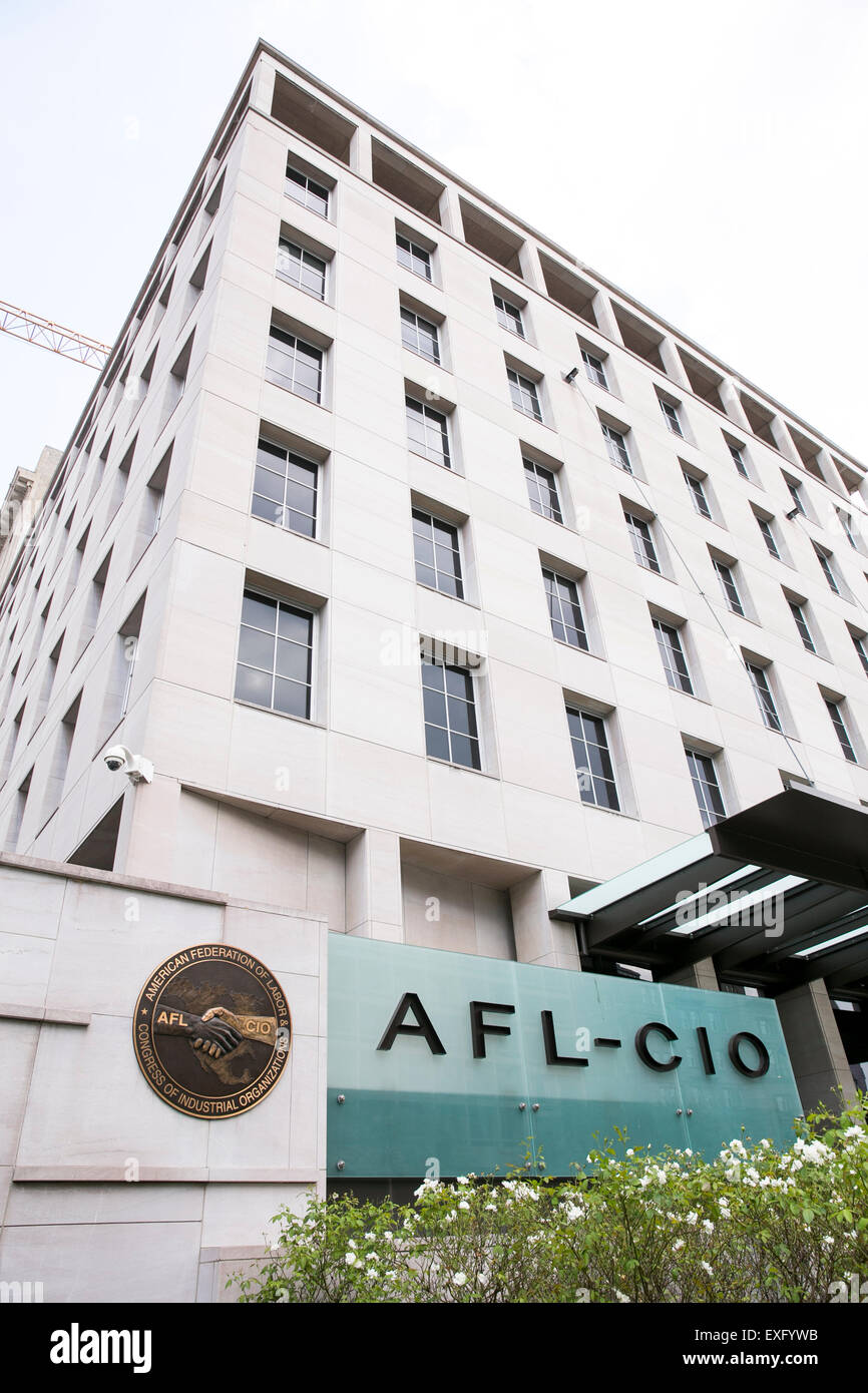 Ein Logo außerhalb der Sitz der American Federation of Labor und Congress of Industrial Organizations (AFL-CIO) melde ich mich Stockfoto