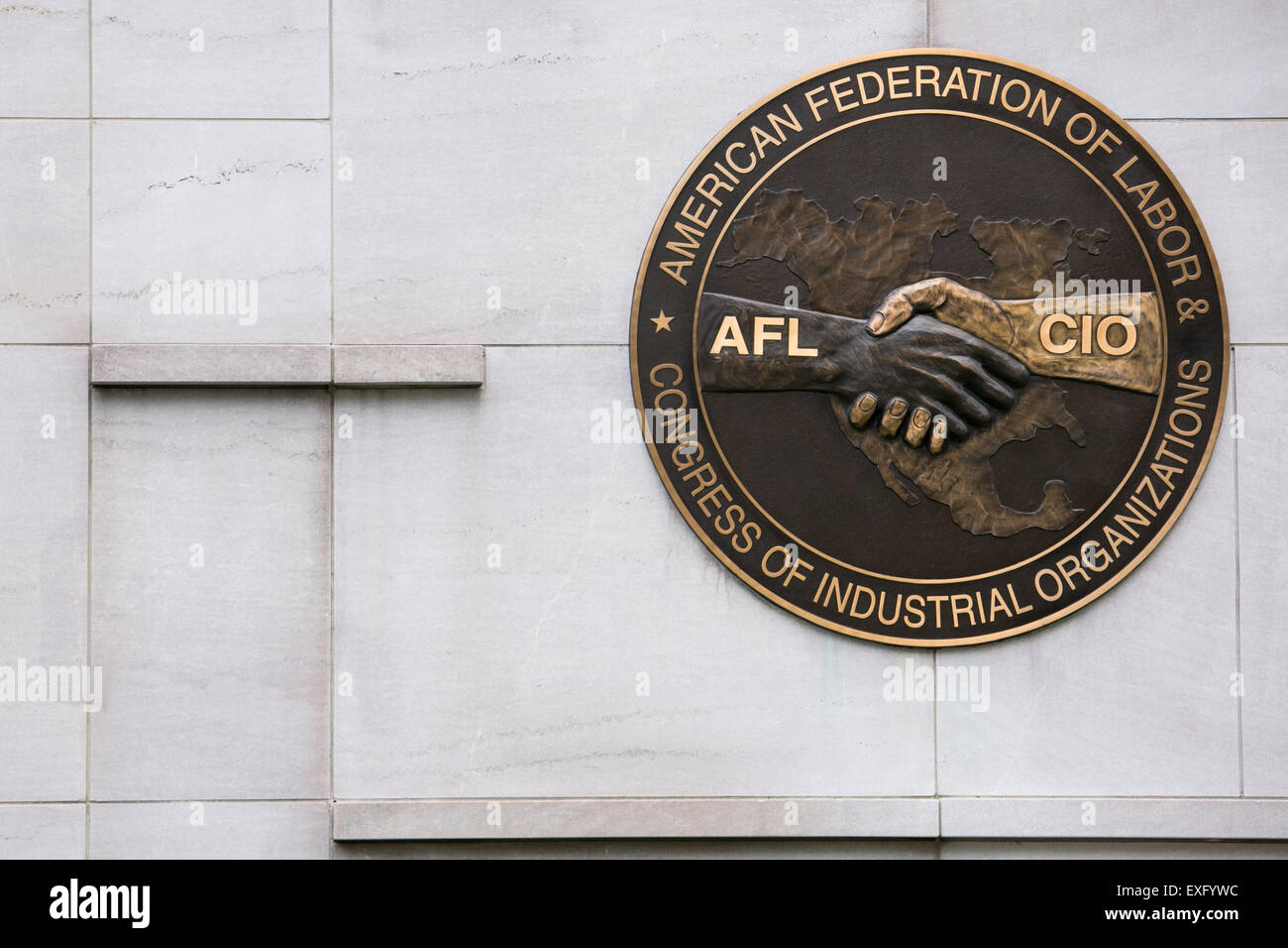 Ein Logo außerhalb der Sitz der American Federation of Labor und Congress of Industrial Organizations (AFL-CIO) melde ich mich Stockfoto