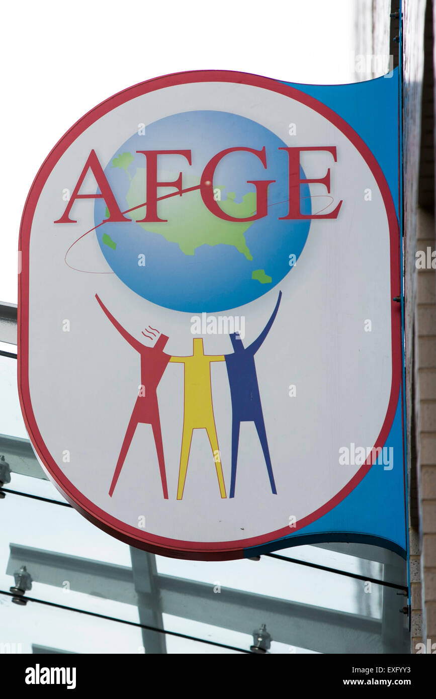 Ein Logo-Zeichen außerhalb der Zentrale von der amerikanischen Föderation der Regierung Mitarbeiter (AFGE) in Washington, D.C. am 12. Juli Stockfoto