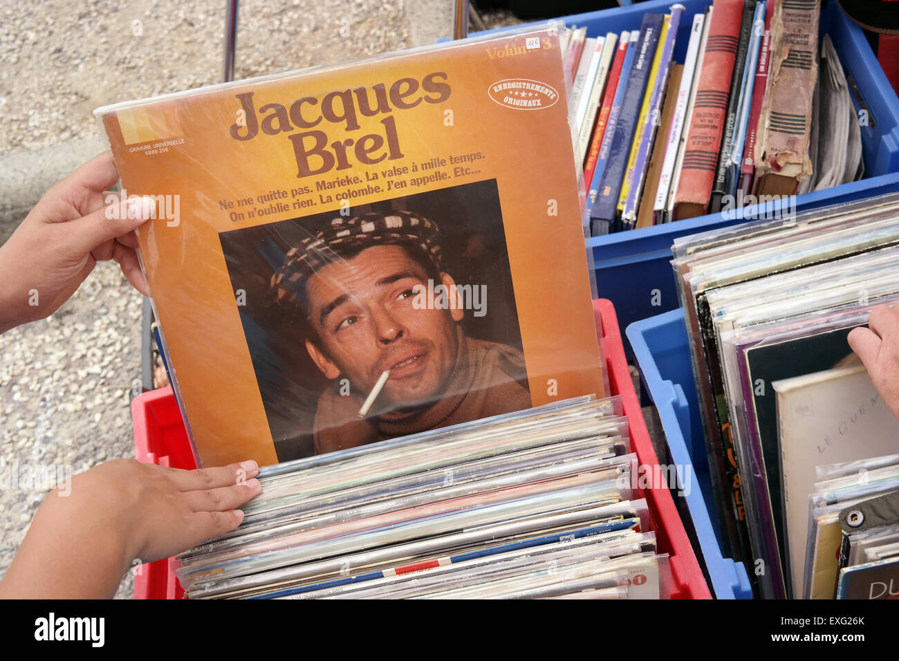 LP Plattencover von dem belgischen Singer-Songwriter Jacques Brel 1929 - 1978 Stockfoto