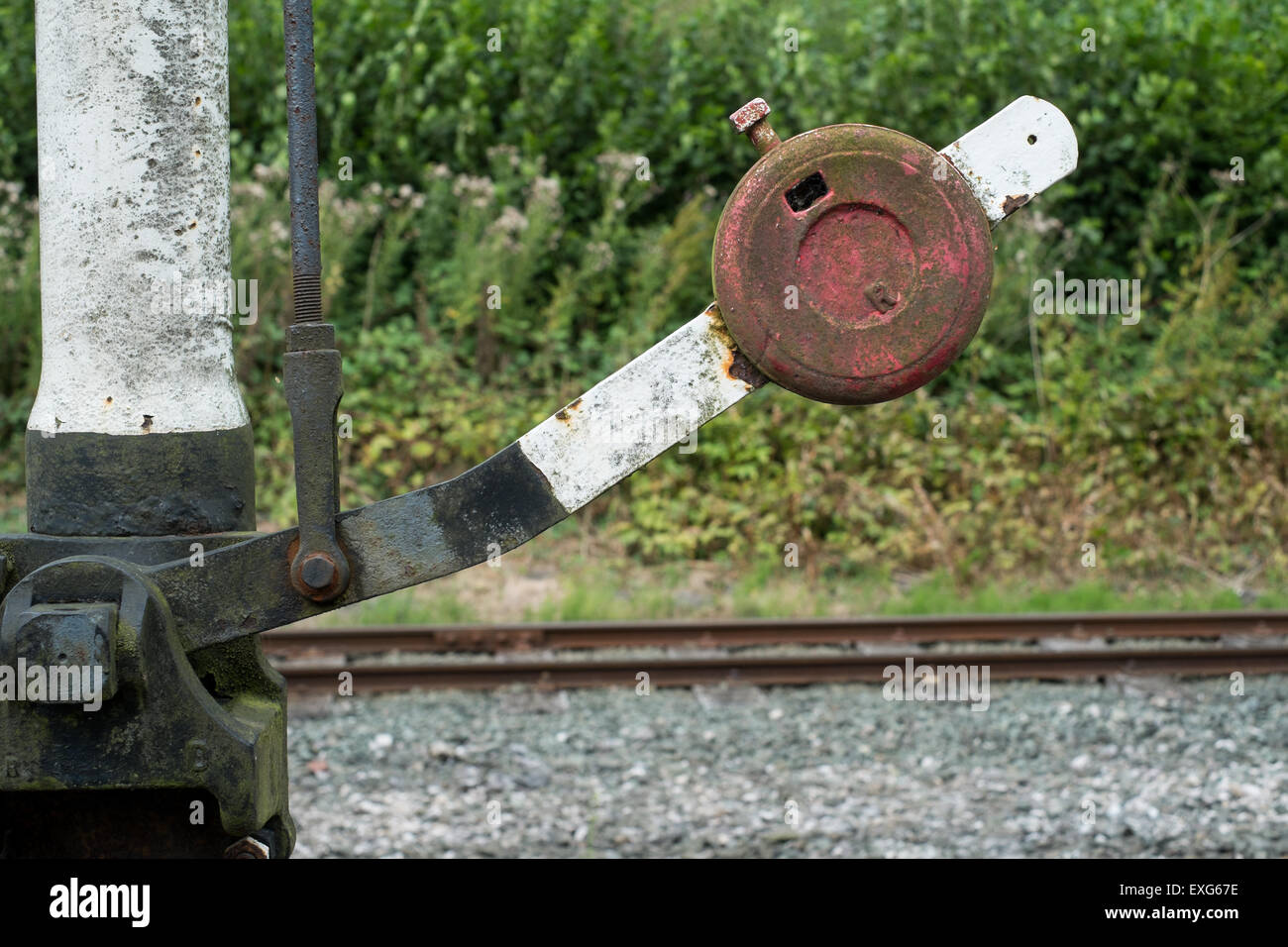 Signal-Gleichgewicht-Hebel Welshpool & Llanfair helles Gleis Stockfoto