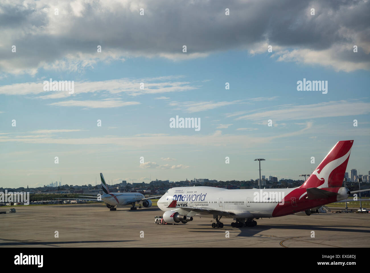 Flughafen Sydney, Qantas ein Flugzeug der Welt, Australien Stockfoto