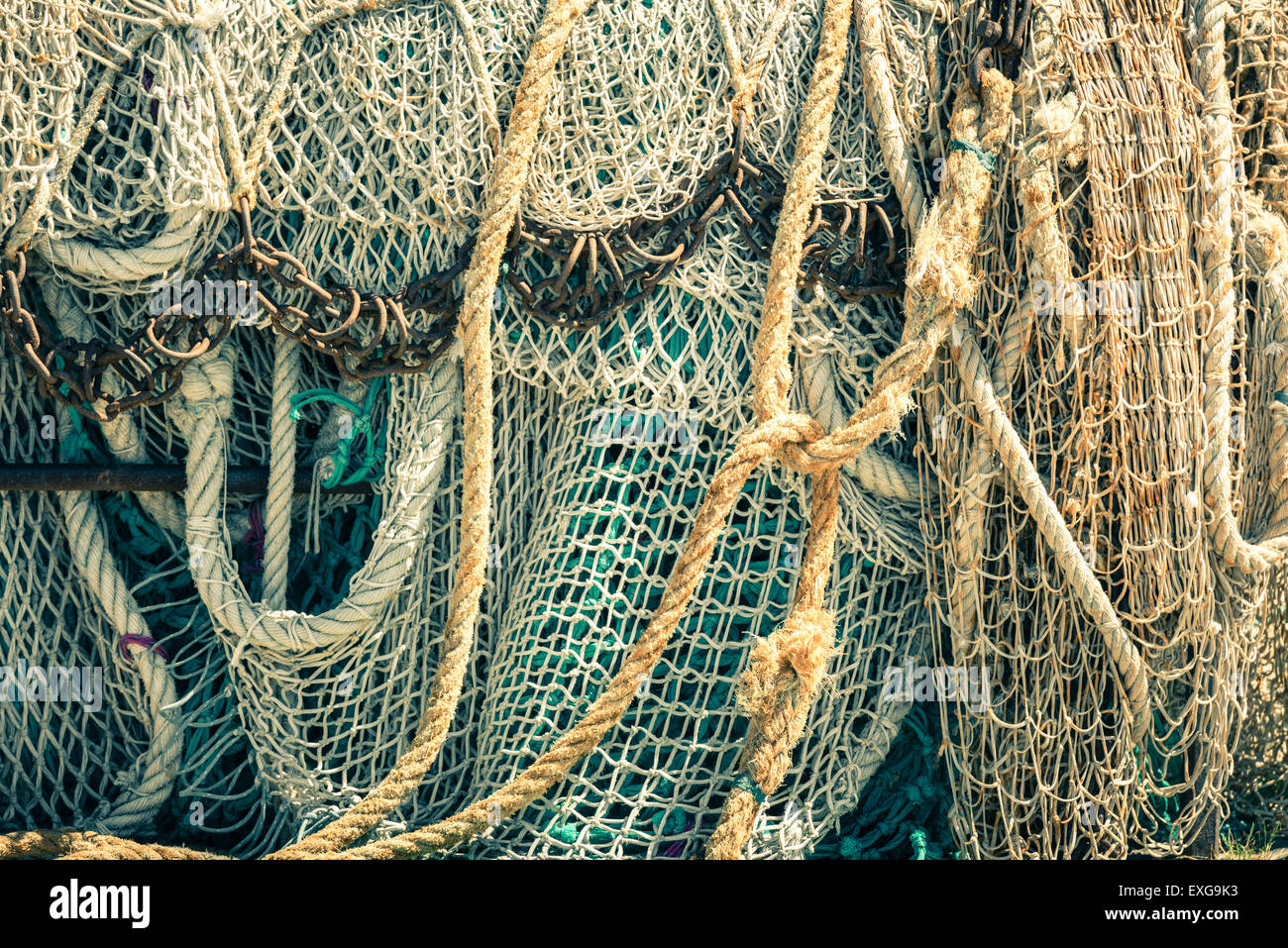 Alten Fischernetzen und Seile. Gefilterte Schuss Stockfoto