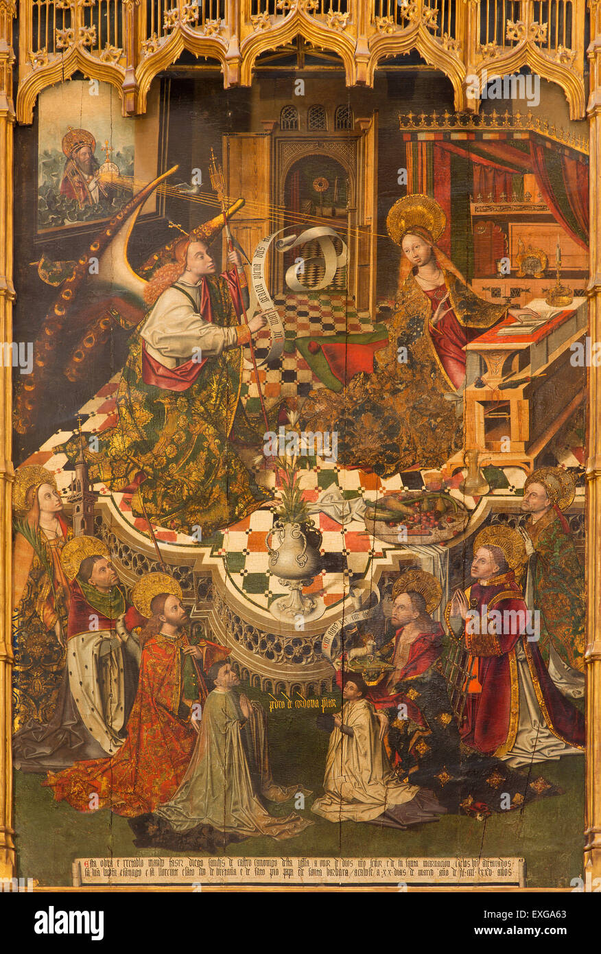 CORDOBA, Spanien - 28. Mai 2015: Die mittelalterlichen Lackierung der Verkündigung von Diego Sanchez de Castro (1463) auf dem Seitenaltar der Katze Stockfoto