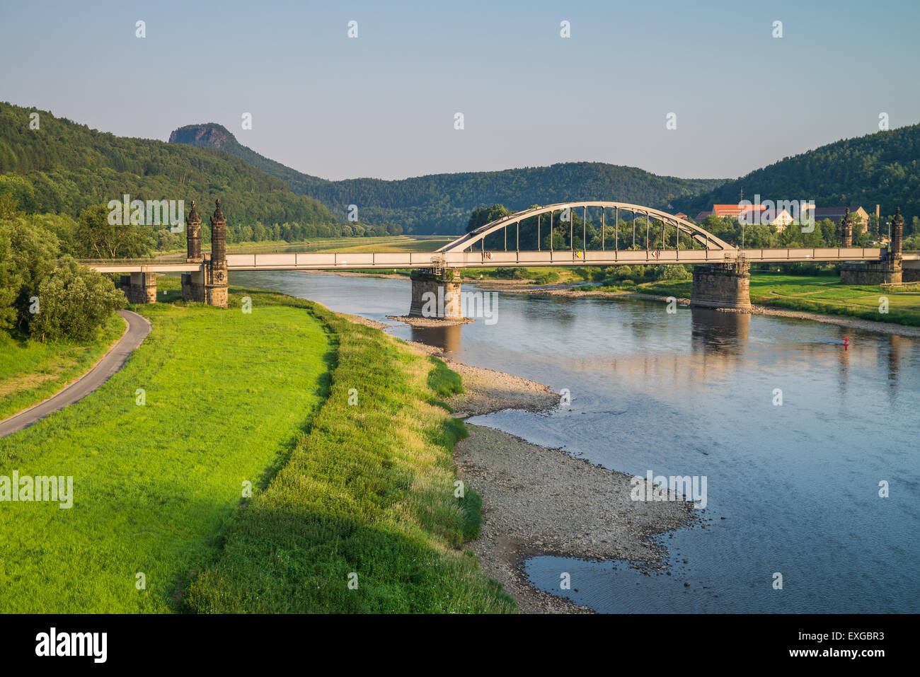 Elbe River, Hrensko - Bad Schandau, Böhmische Schweiz, Tschechische Republik, Elbsandsteingebirge, Sachsen, Deutschland, Europa Stockfoto