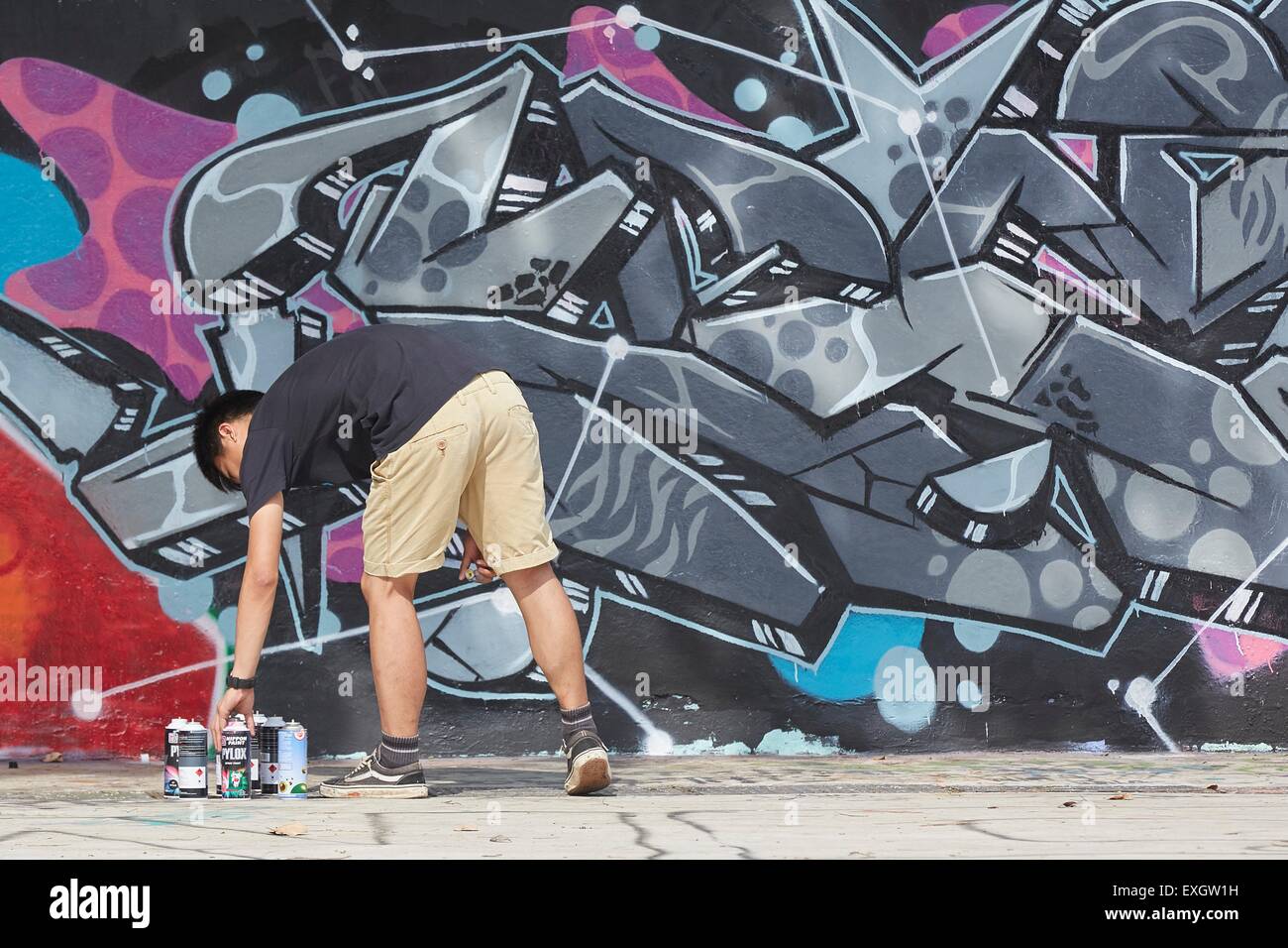 Rechtliche Graffiti. Urbane Kunst In Der SCAPE Skate Park, Singapur erstellt. Stockfoto