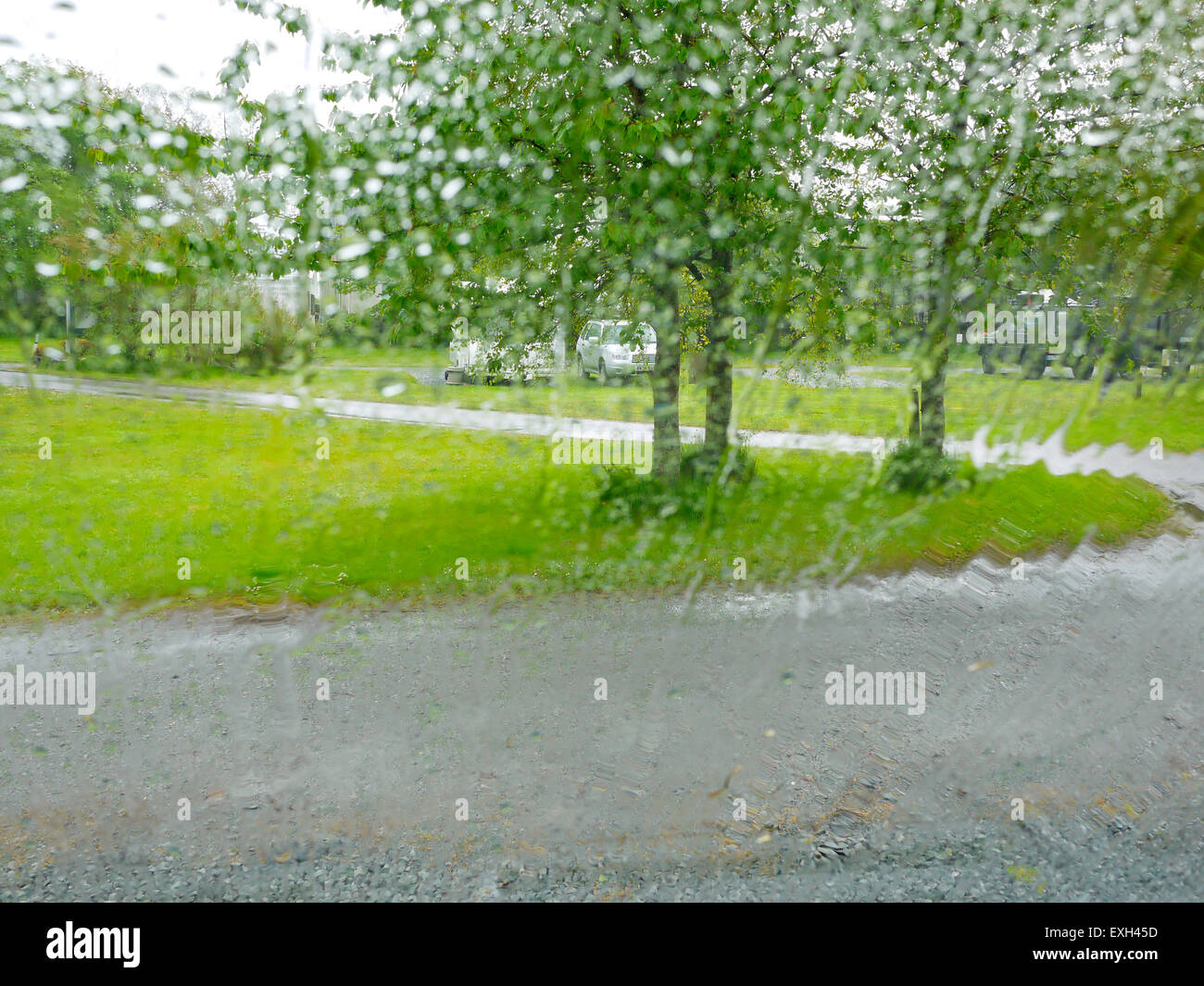 Ungünstige Wetterbedingungen auf schottischen Campingplatz, Schottland, UK. Stockfoto