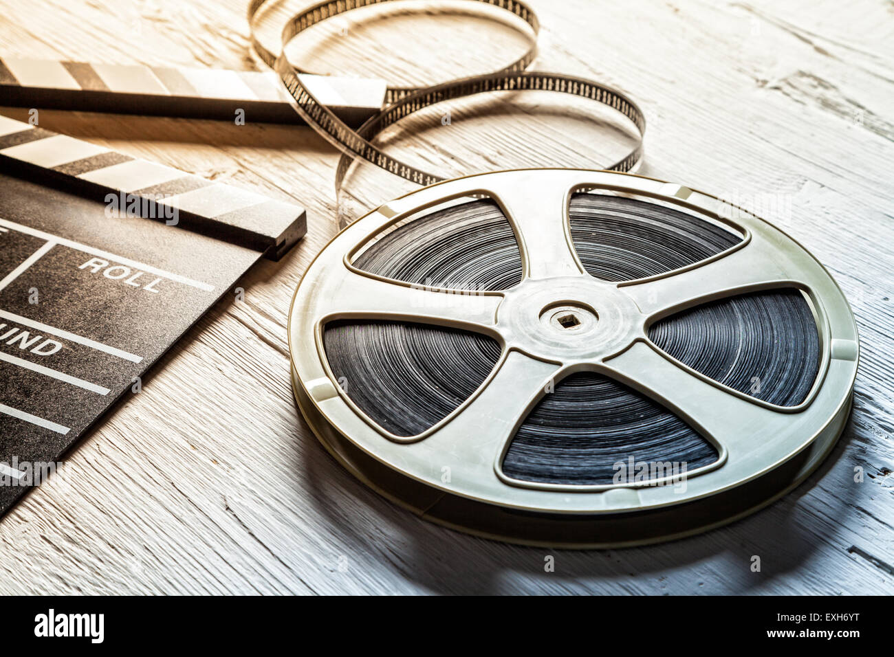 Film Kamera Tafel und roll Stockfoto