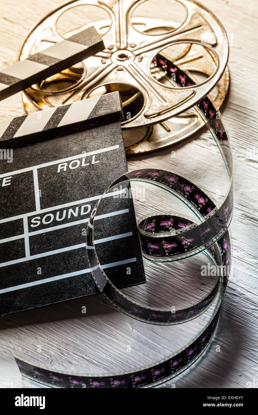 Film Kamera Tafel und roll Stockfoto
