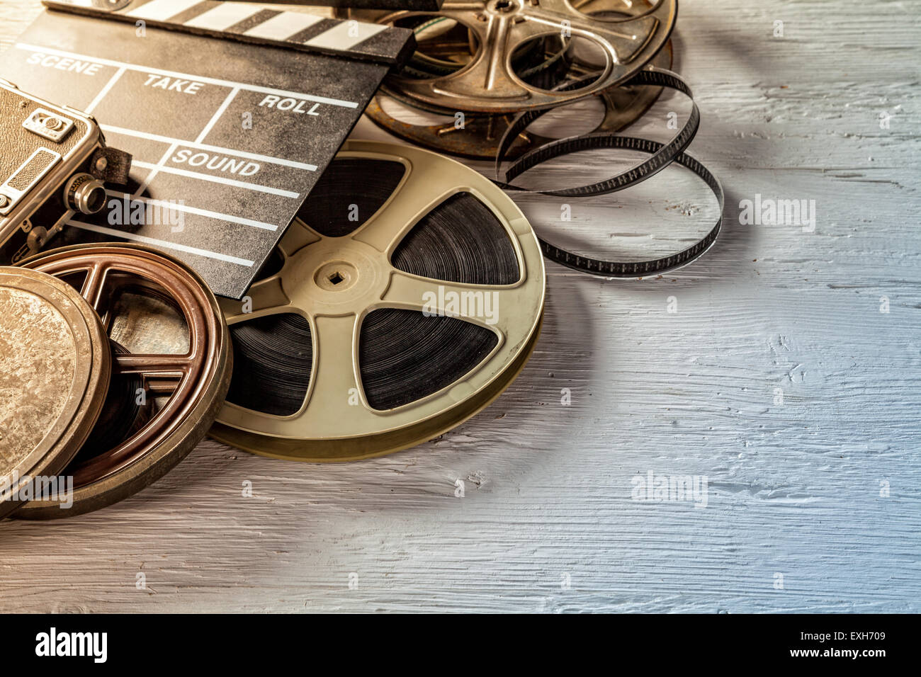 Film Kamera Tafel und roll Stockfoto