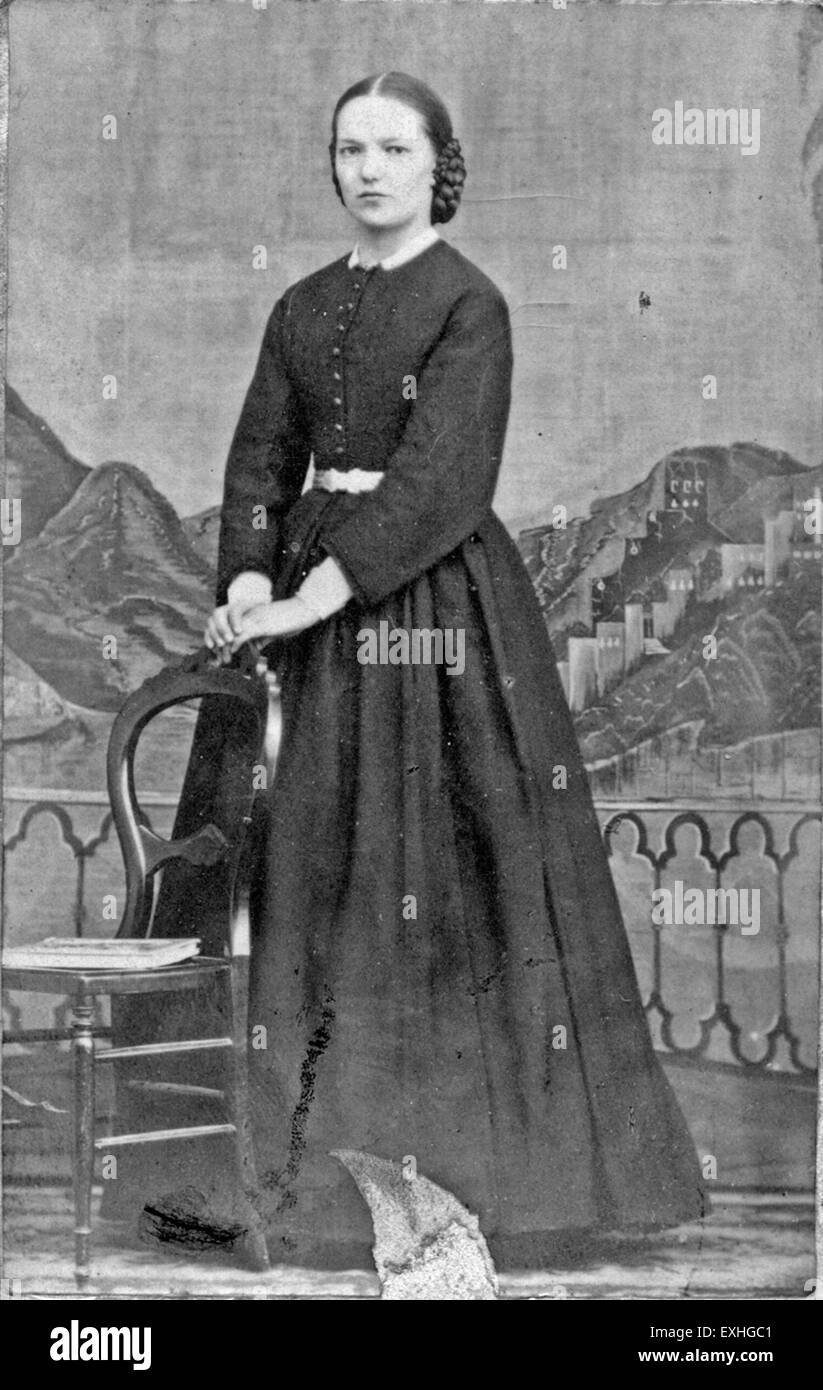 Ein Porträt von Margaretha Jansen, einer Frau aus dem 19. Jahrhundert, die in den 1800er Jahren lebte Dieses historische Porträt fängt den Stil und die Mode dieser Zeit ein und zeigt ihr elegantes Aussehen und ihre Kleidung. Stockfoto