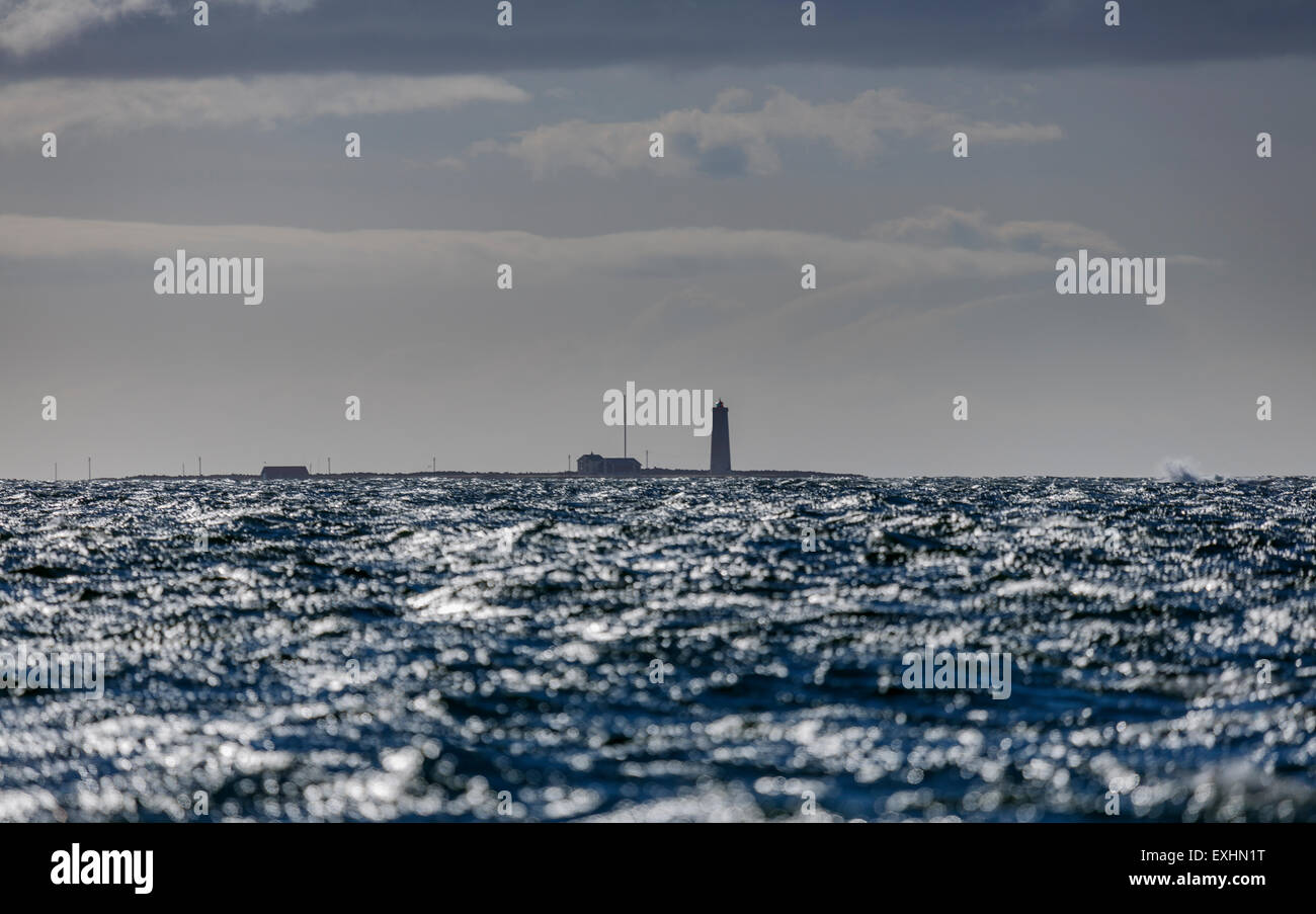 Reykjavik Hafen mit Grotta Leuchtturm im Hintergrund, Reykjavik, Island Stockfoto