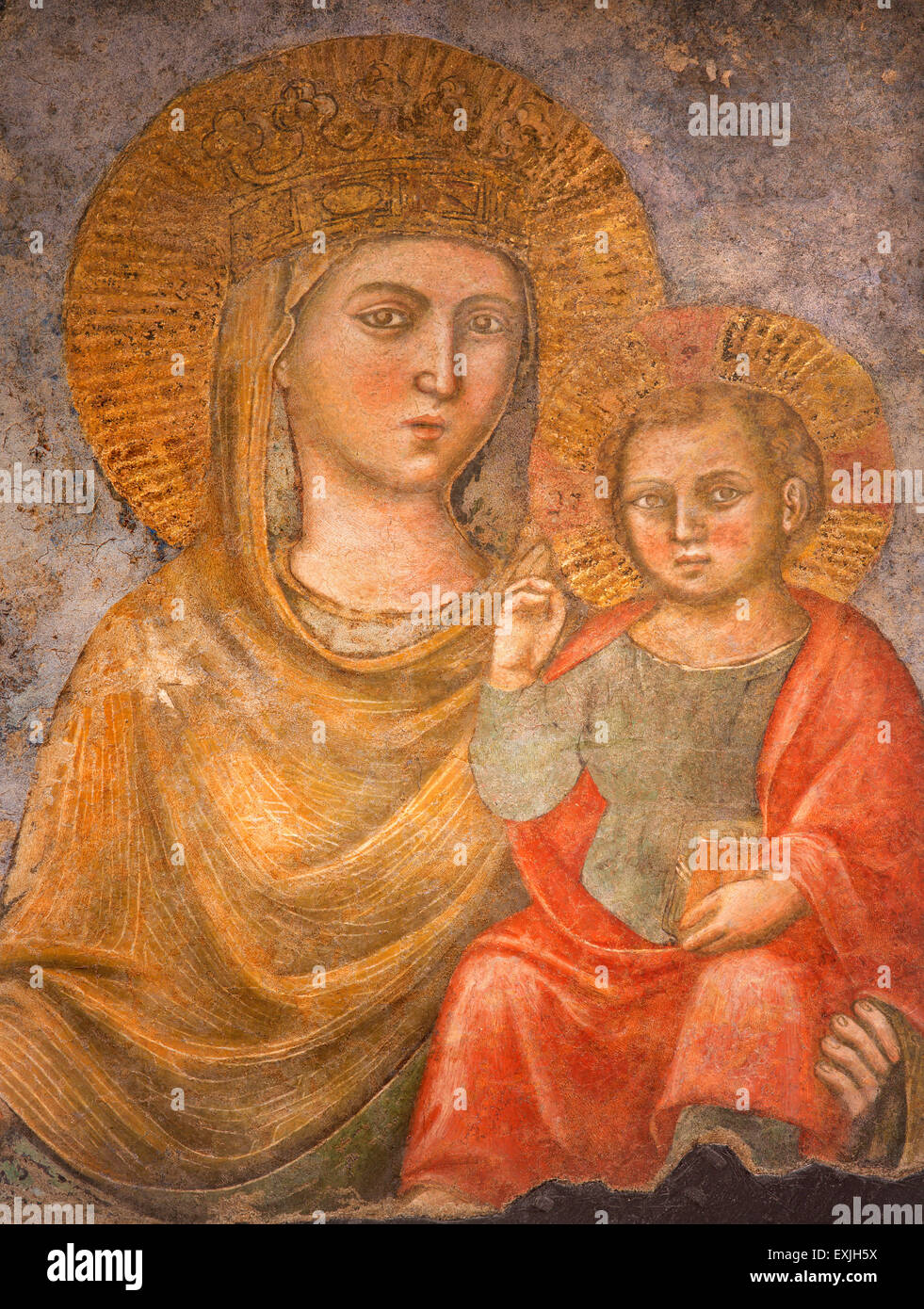 Rom - das Fresko "Madonna della Strada - unsere Liebe Frau von der Straße" aus dem 15. Jahrhundert von unbekannten Künstler in der Kirche Chiesa del Jesu. Stockfoto