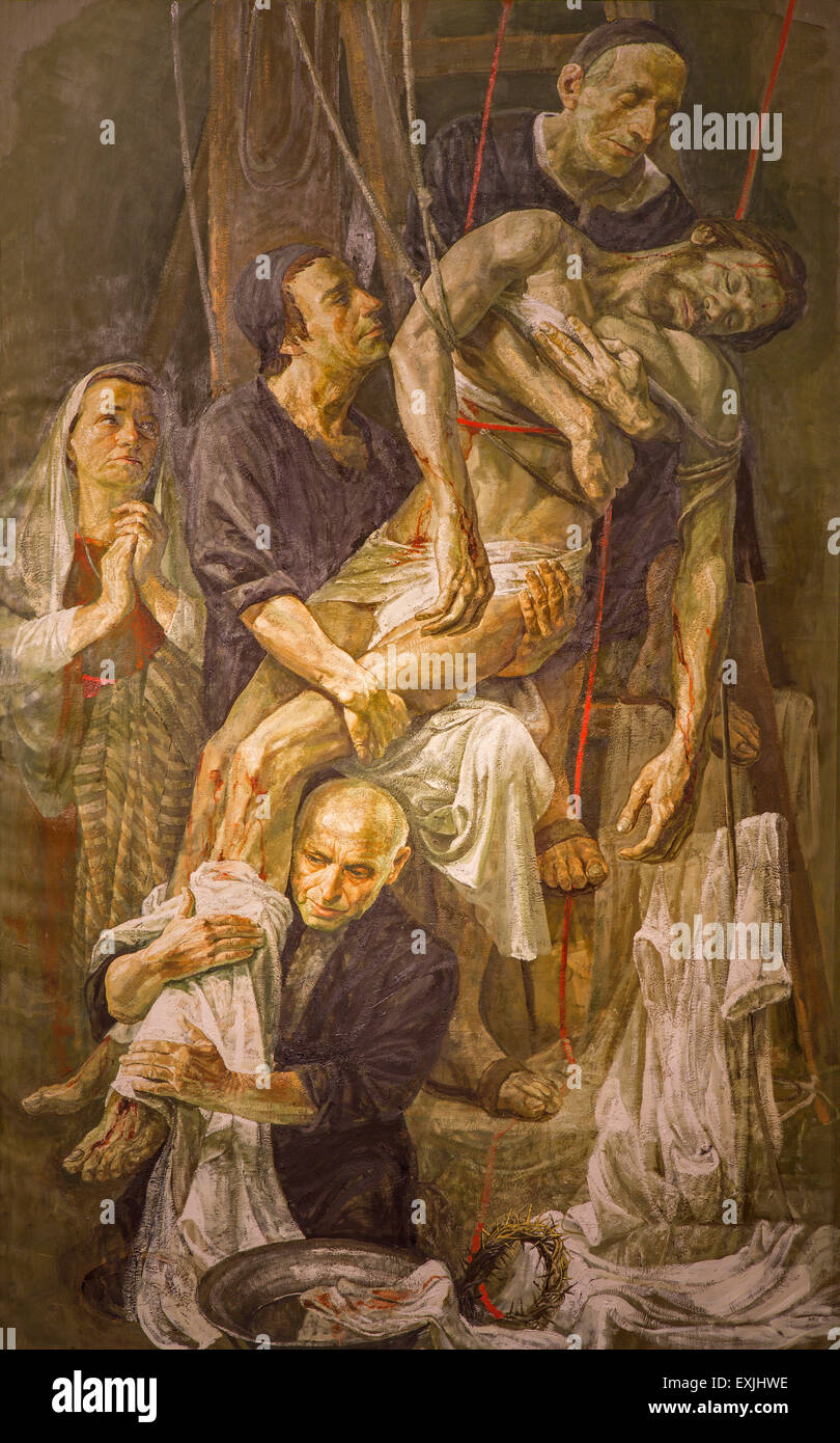 Rom, Italien - 25. März 2015: Die moderne Malerei der Ablagerung des Kreuzes des venezianischen Künstlers Safet Zec 2014 Stockfoto
