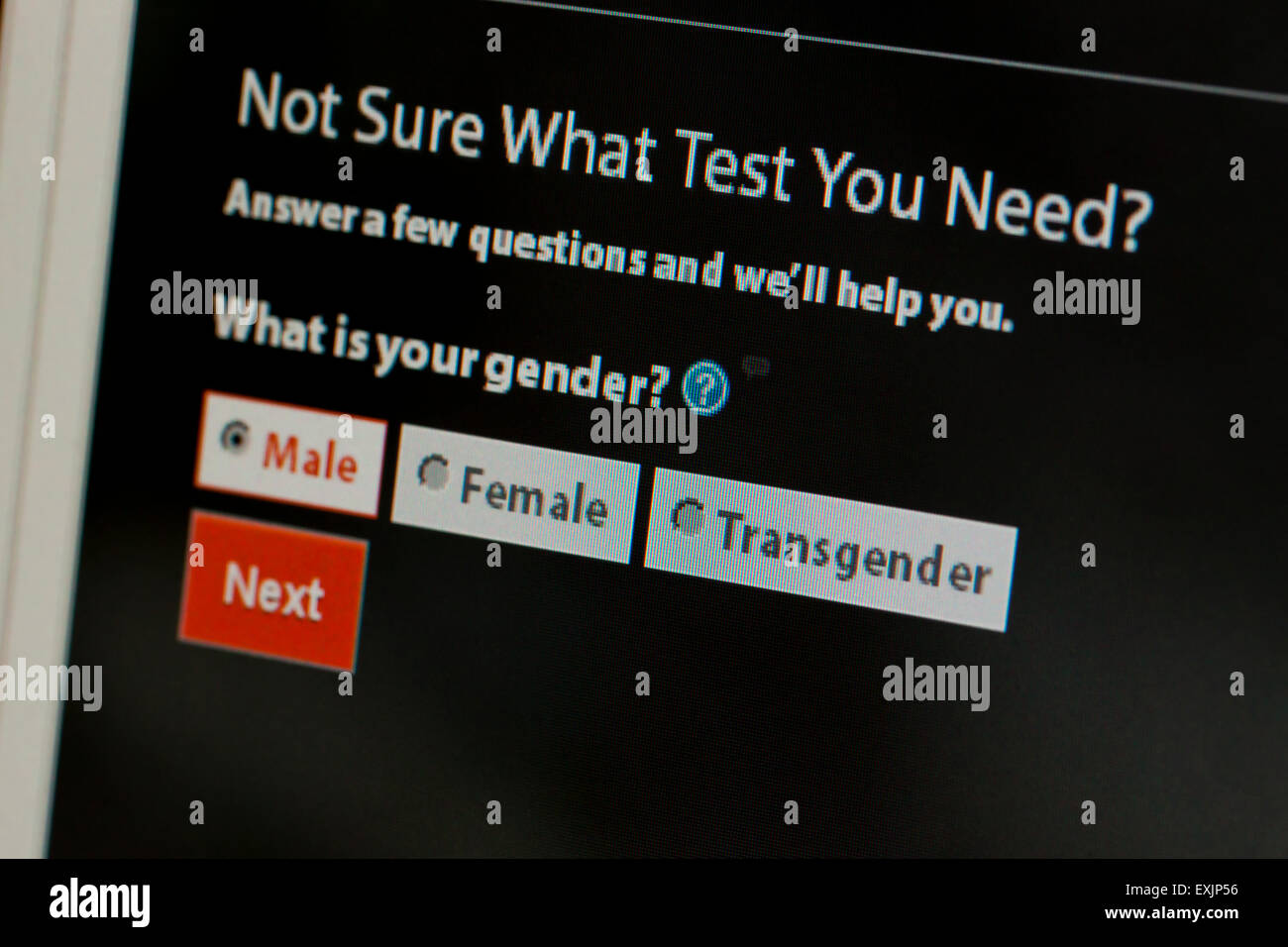 Gender-Auswahl an männliche, weibliche und Transgender auf HIV / STD-Tests Informationen über Centers for Disease Control - USA Stockfoto