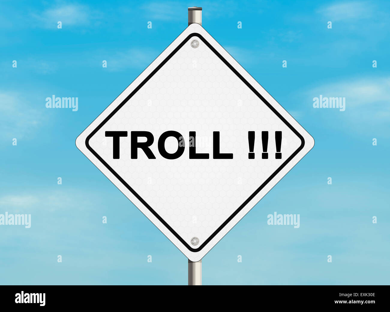 Internet-Troll-Problem. Straßenschild an der Himmelshintergrund. Raster Stockfoto