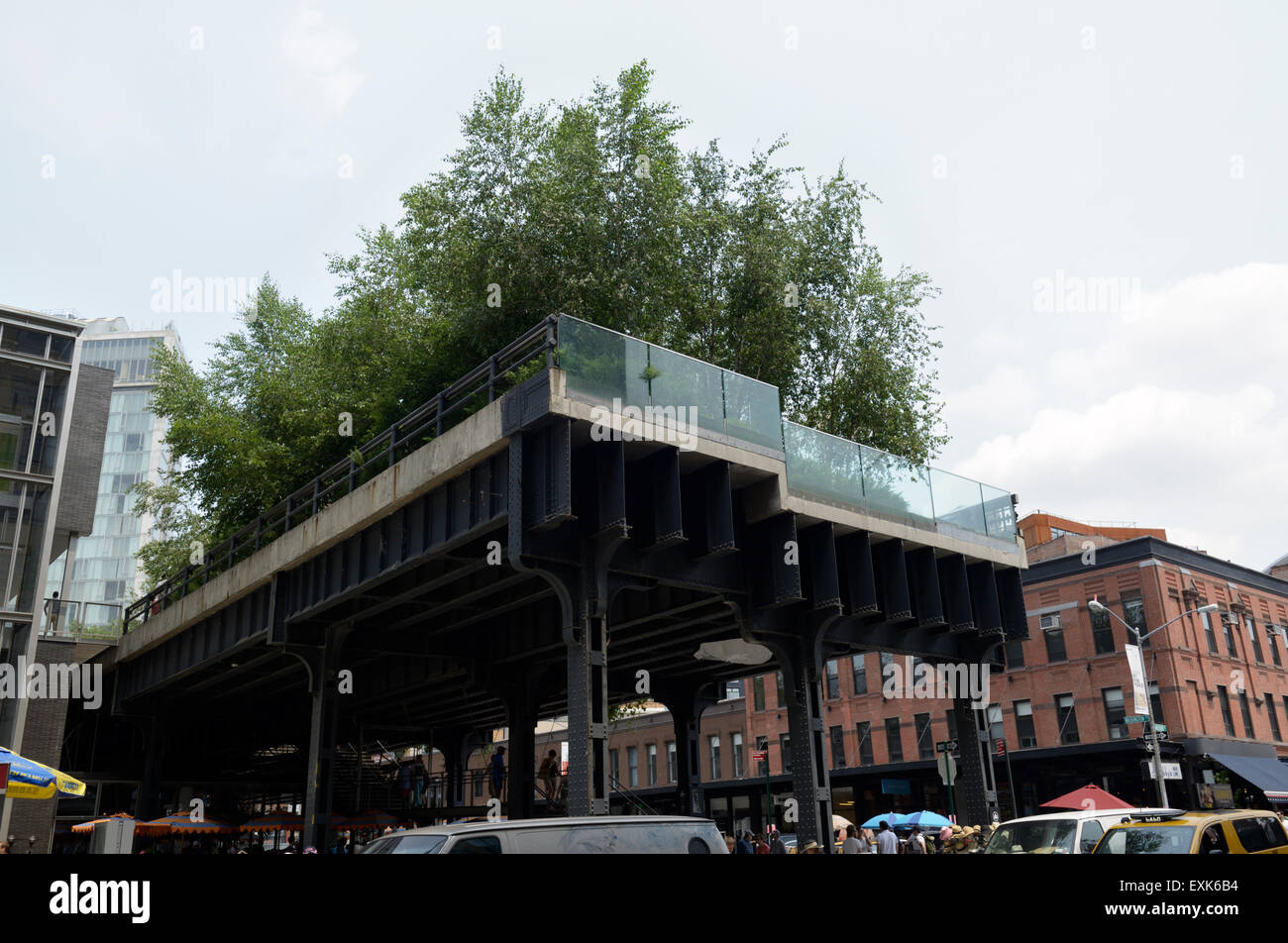 Die High Line Trail und Park, New York City. Anfang oder Ende des Weges in Chelsea Stockfoto