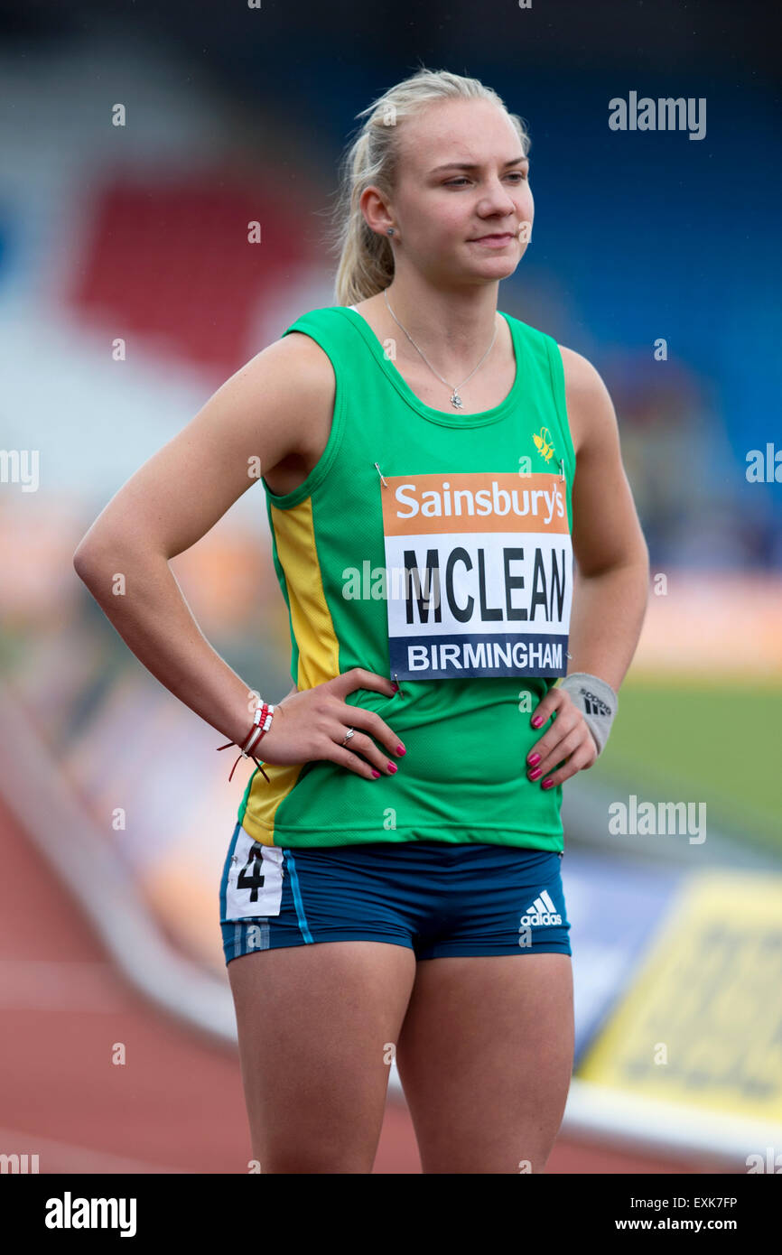 Hayley MCLEAN Frauen 400m Hürden Heat 1, 2014 Sainsbury britischen Meisterschaften Birmingham Alexander Stadion UK Stockfoto