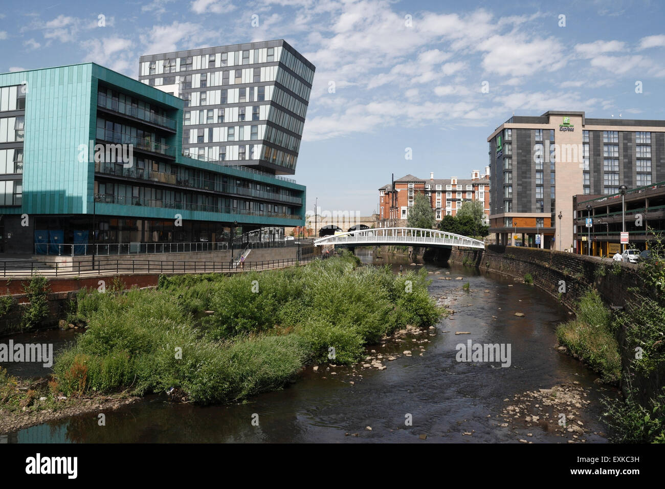 Sheffield Wicker Riverside Apartments Development am Fluss Don, städtische Innenstadt, England Regeneration. Fünf Spinner laufen Stockfoto