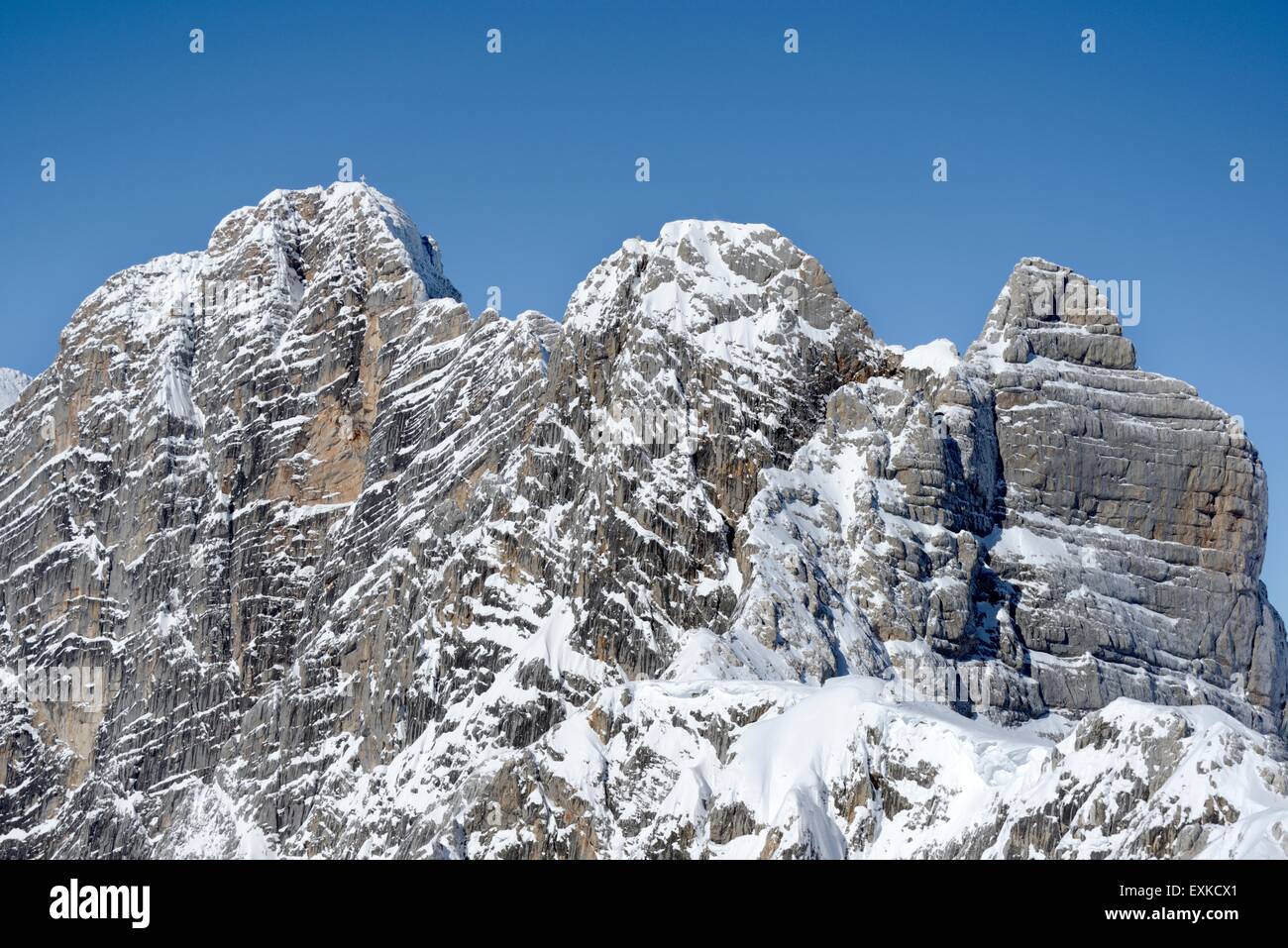 Fantastische Aussicht, Schnee bedeckt Berge, Hohe Dachstein in der Steiermark, Österreich Stockfoto